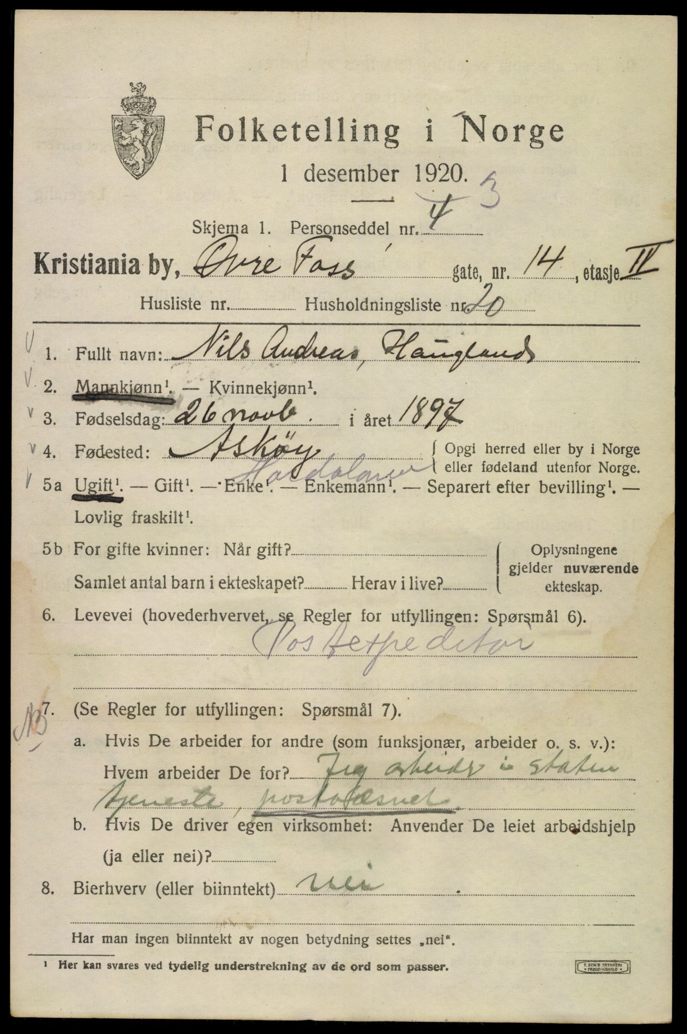 SAO, 1920 census for Kristiania, 1920, p. 660143