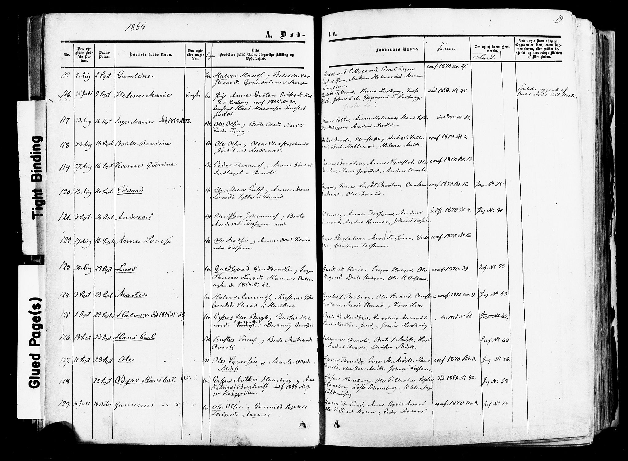 Aurskog prestekontor Kirkebøker, SAO/A-10304a/F/Fa/L0007: Parish register (official) no. I 7, 1854-1877, p. 19