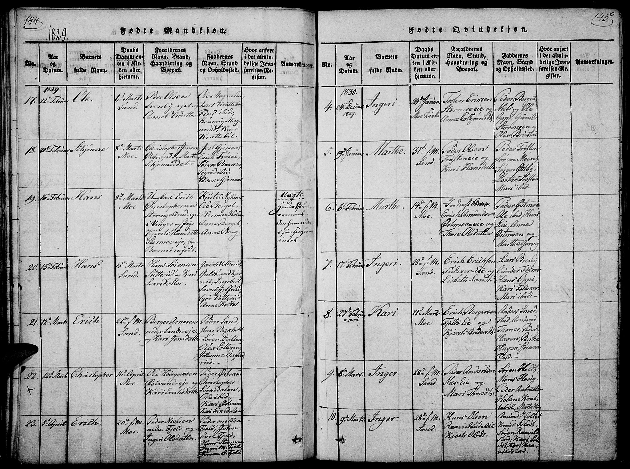 Nord-Odal prestekontor, AV/SAH-PREST-032/H/Ha/Haa/L0001: Parish register (official) no. 1, 1819-1838, p. 144-145