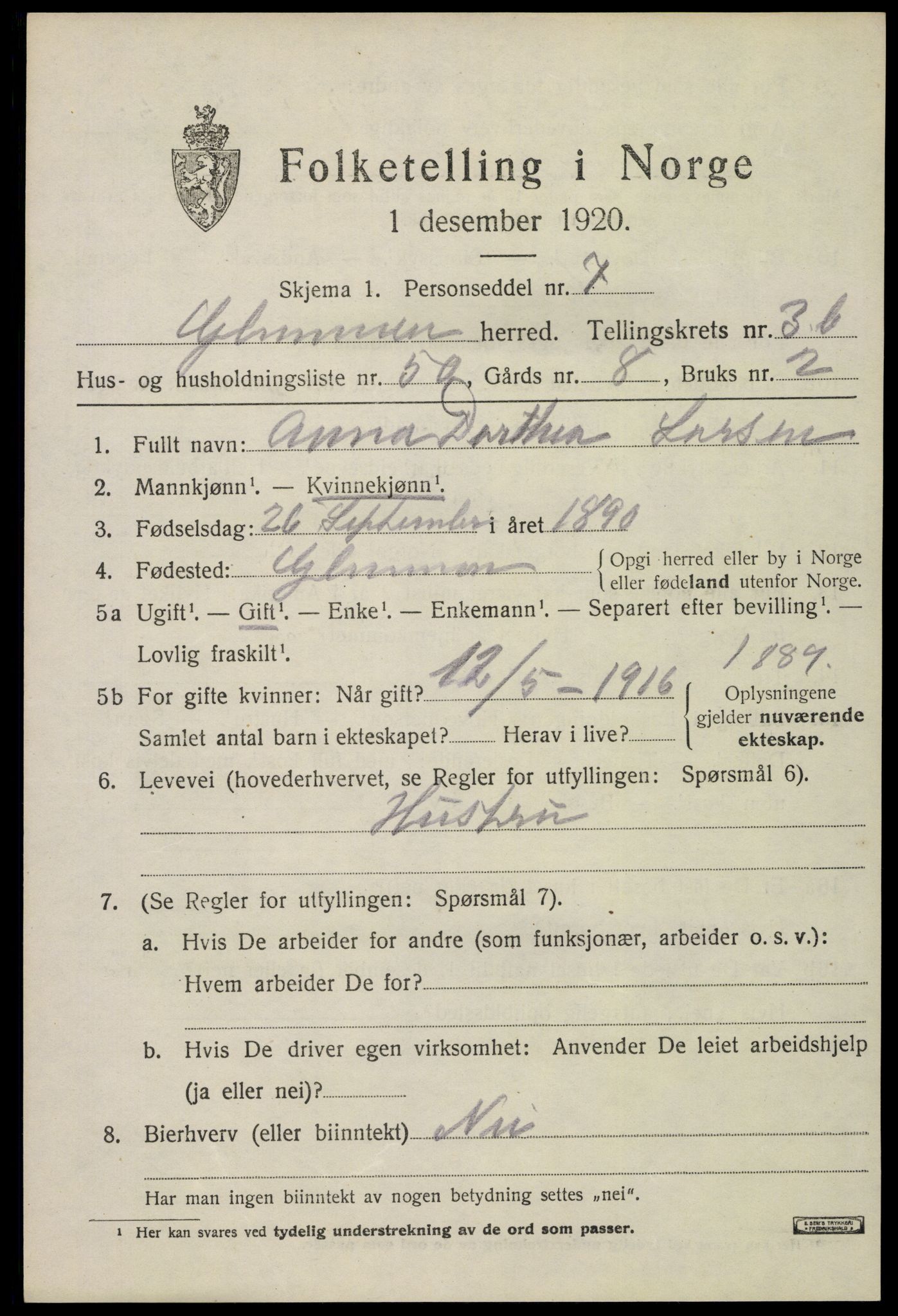 SAO, 1920 census for Glemmen, 1920, p. 9961