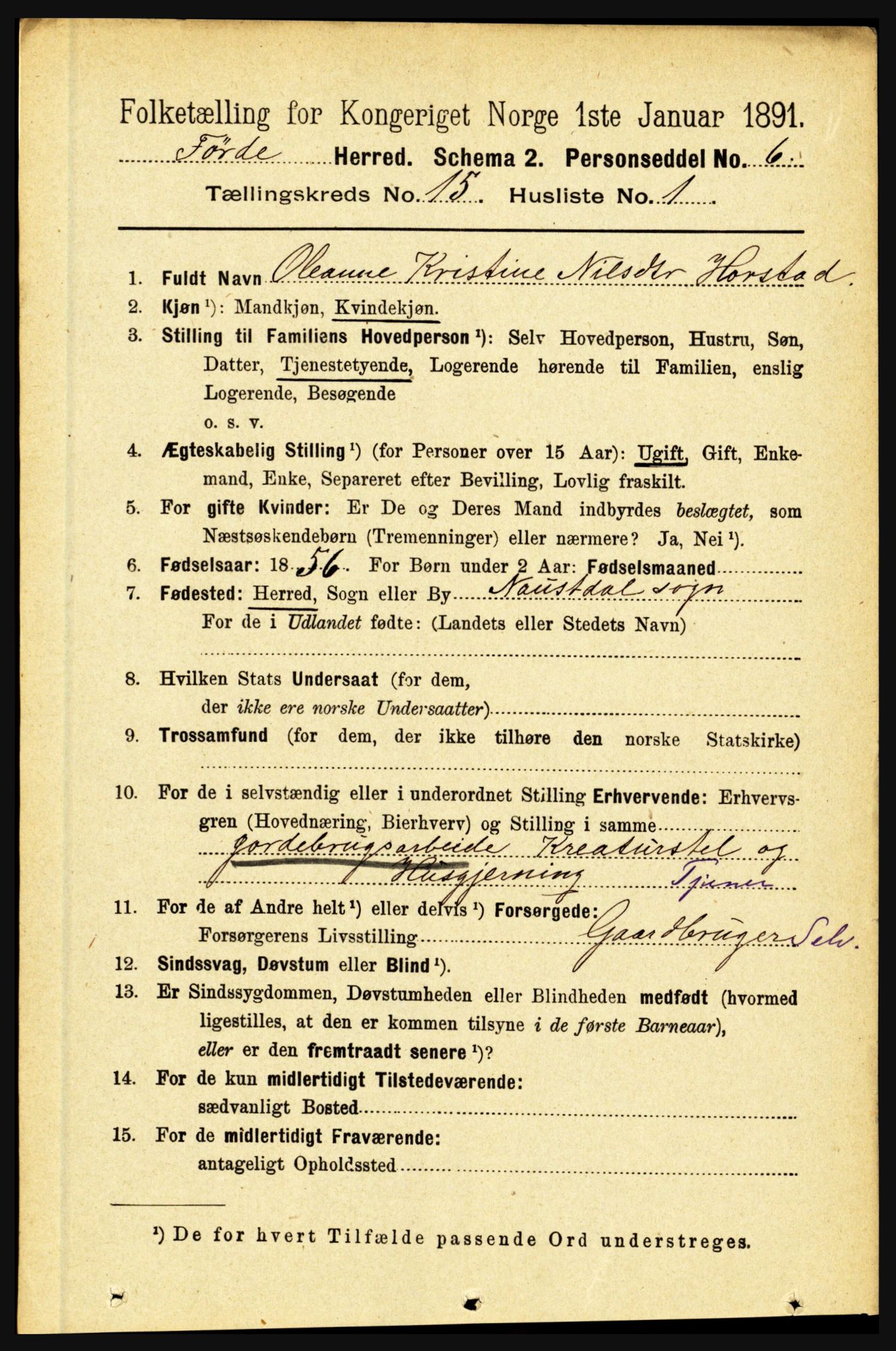 RA, 1891 census for 1432 Førde, 1891, p. 5560