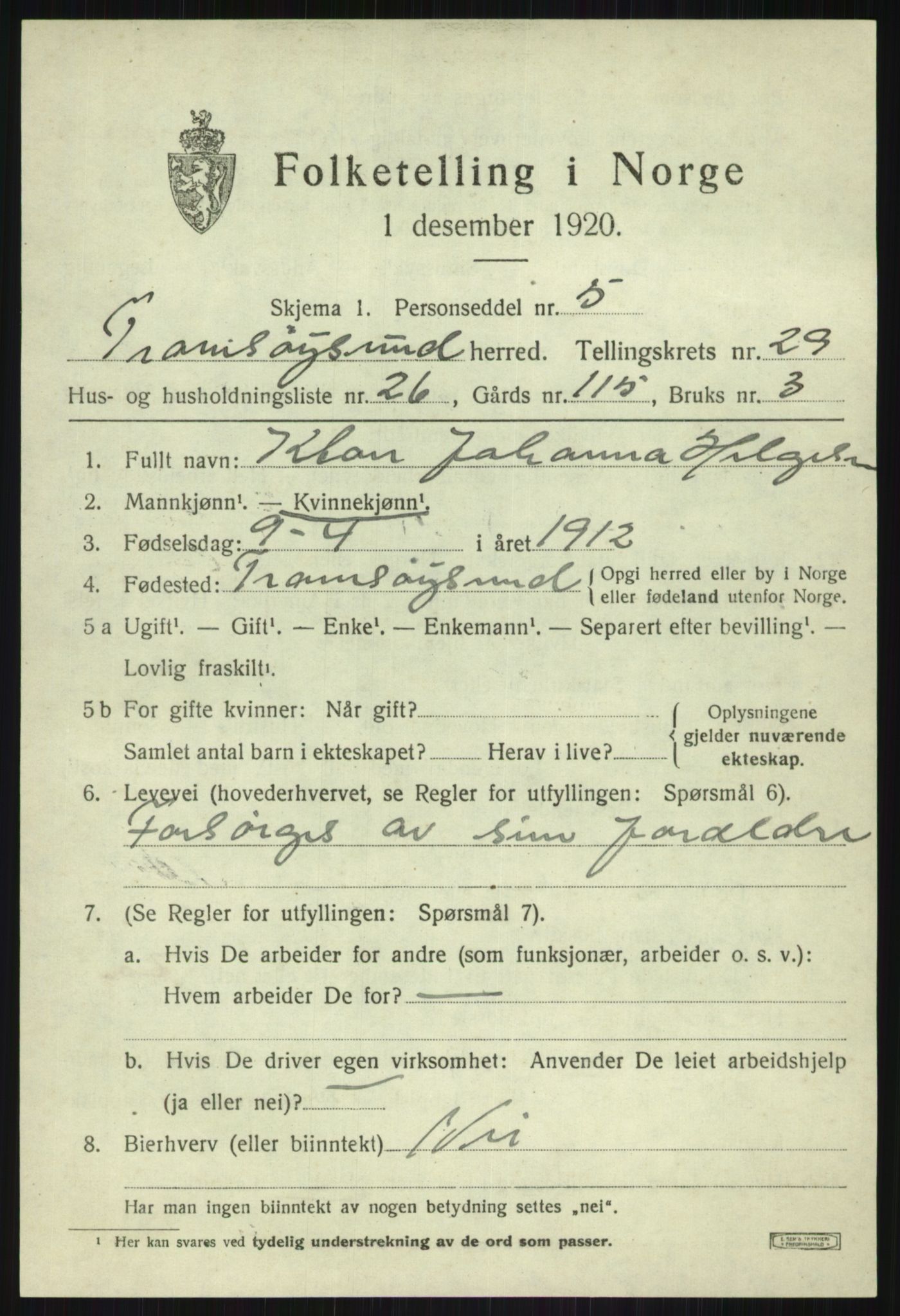 SATØ, 1920 census for Tromsøysund, 1920, p. 13666