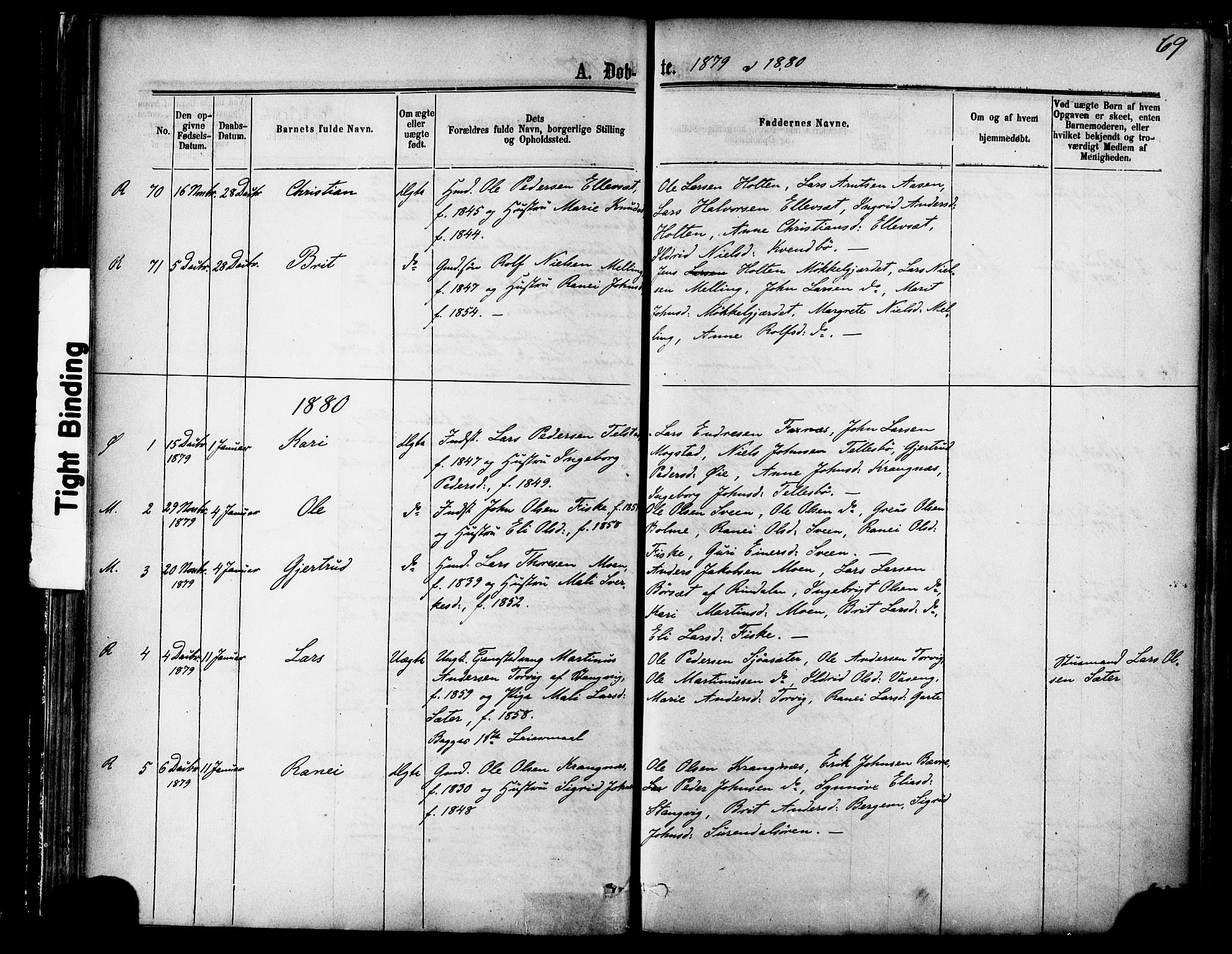 Ministerialprotokoller, klokkerbøker og fødselsregistre - Møre og Romsdal, SAT/A-1454/595/L1046: Parish register (official) no. 595A08, 1874-1884, p. 69