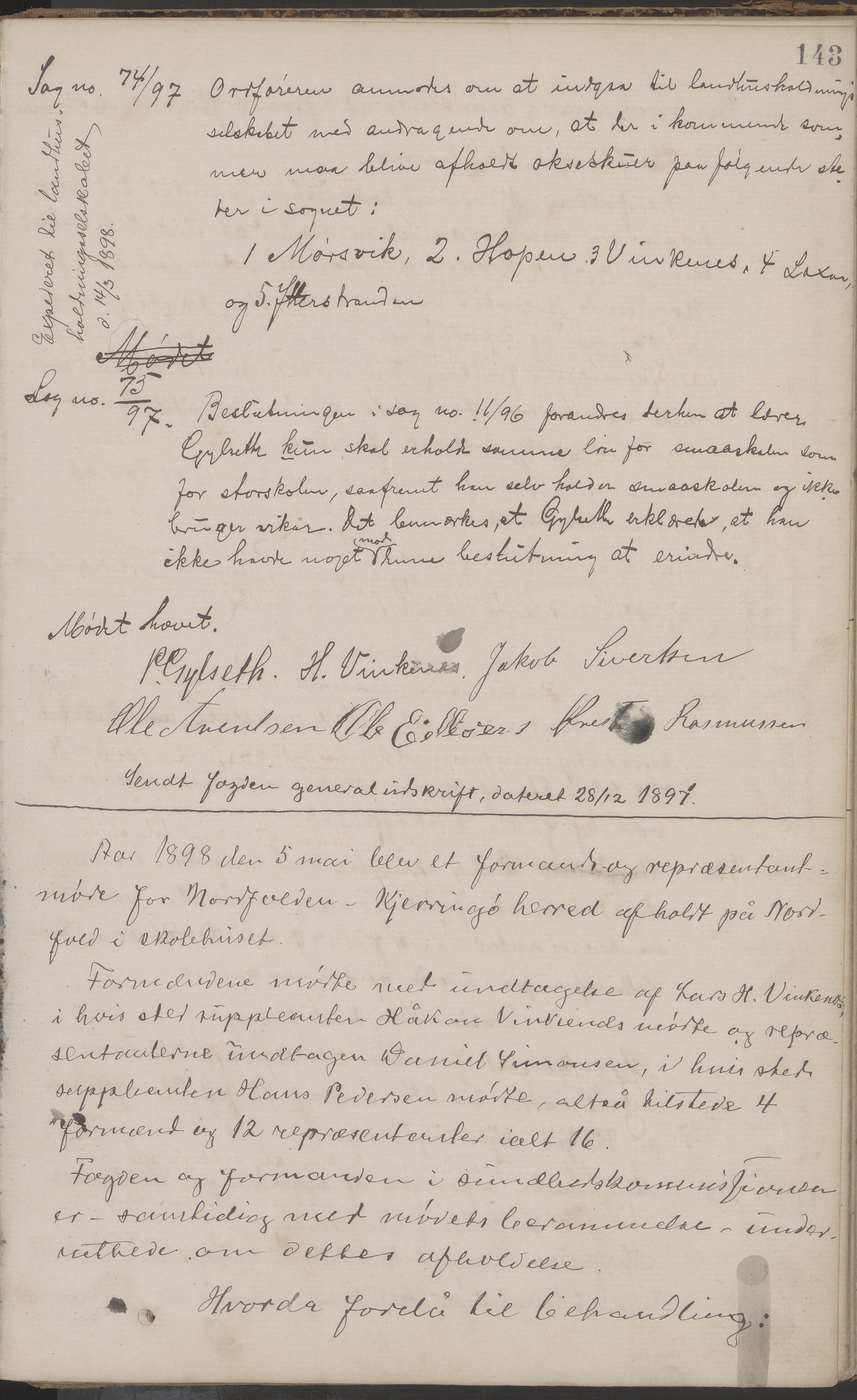 Nordfold kommune. Formannskapet, AIN/K-18461.150/A/Aa/L0001: Møtebok, 1887-1899, p. 143