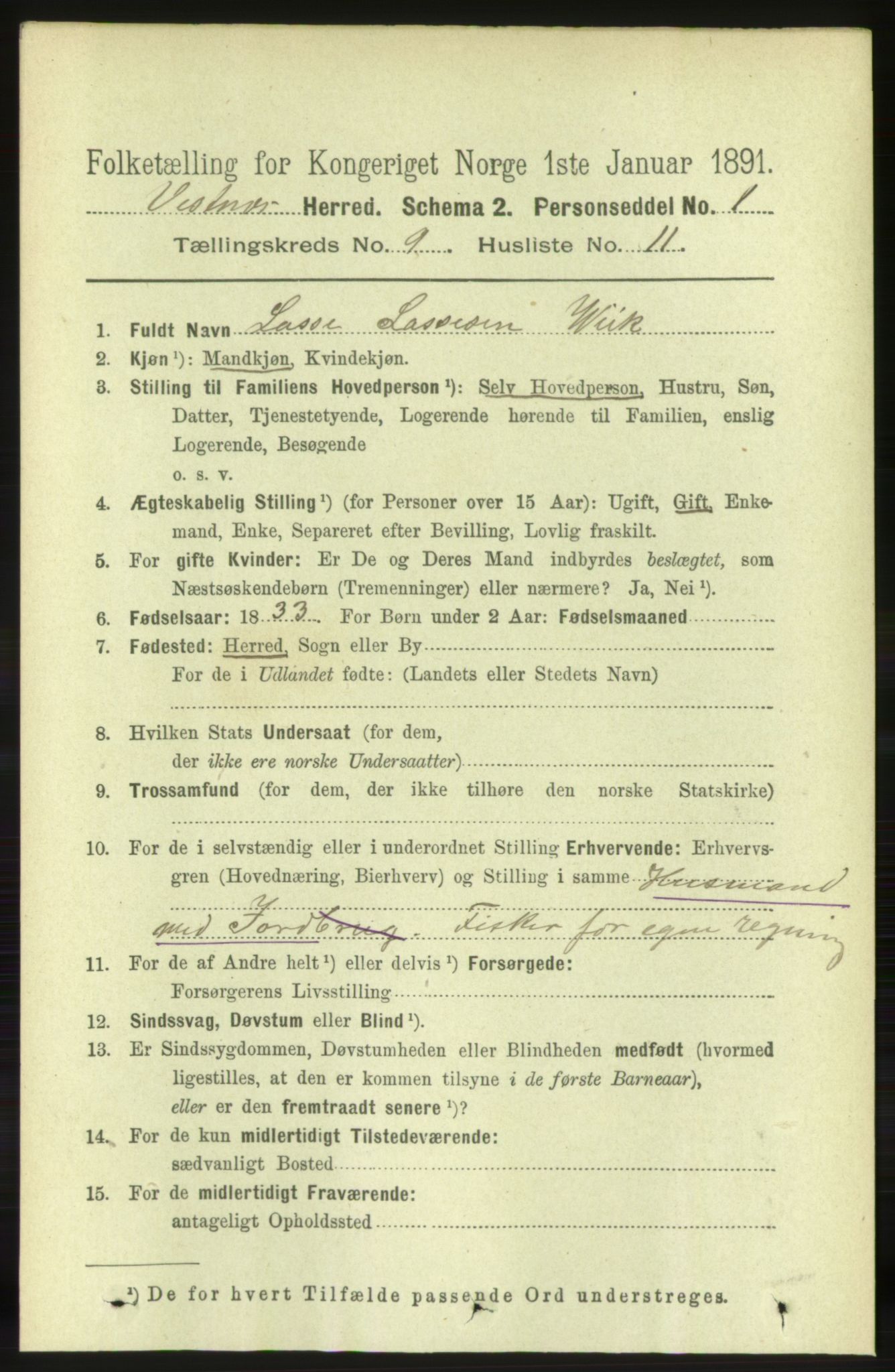 RA, 1891 census for 1535 Vestnes, 1891, p. 3423