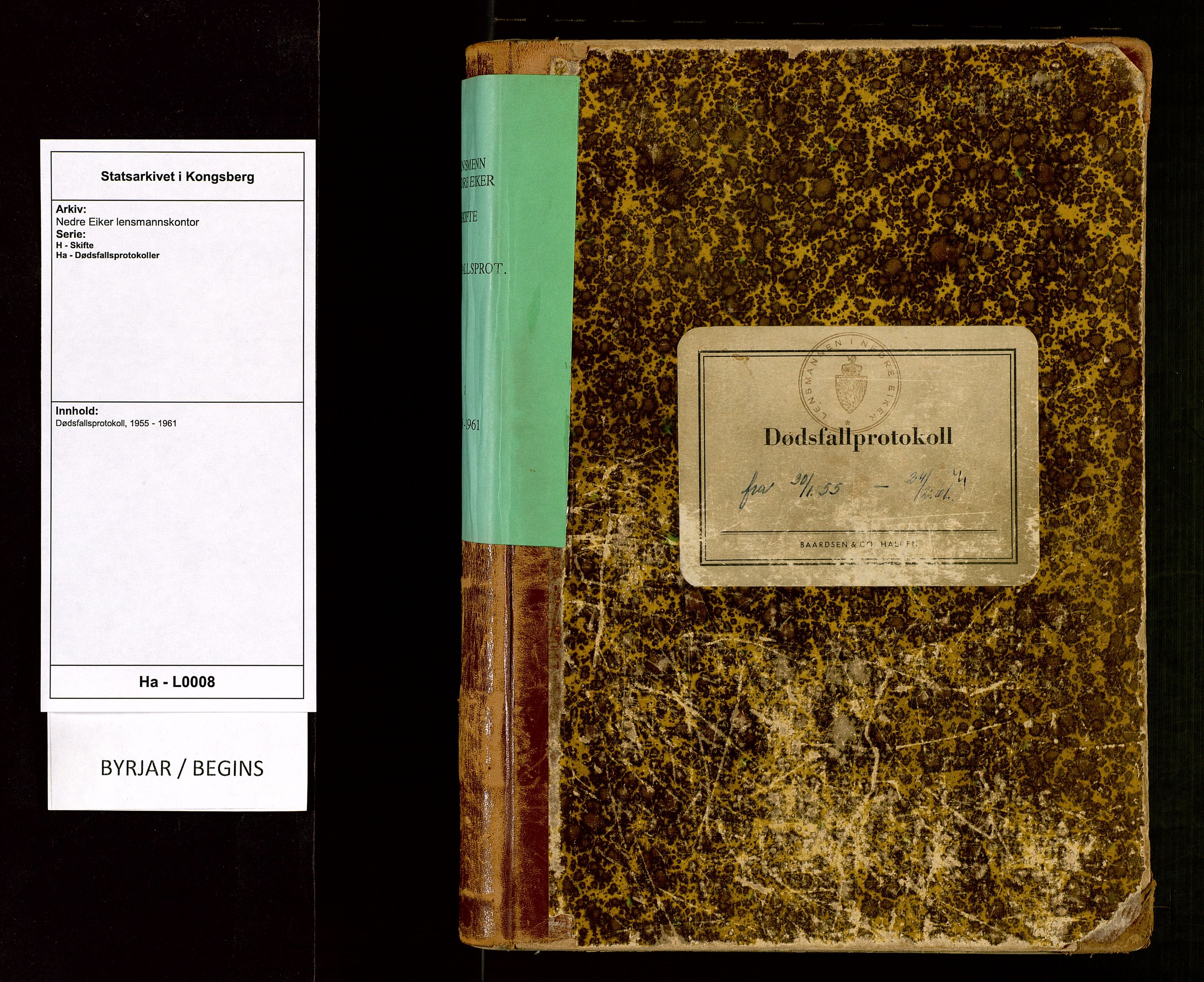 Nedre Eiker lensmannskontor, AV/SAKO-A-530/H/Ha/L0008: Dødsfallsprotokoll, 1955-1961