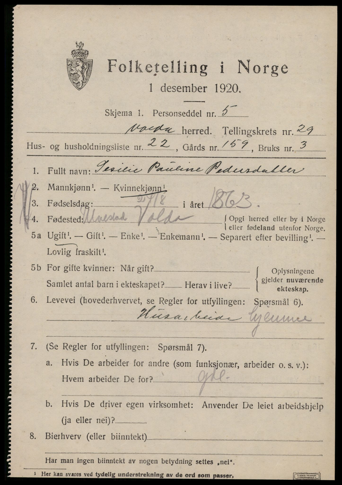 SAT, 1920 census for Volda, 1920, p. 13598