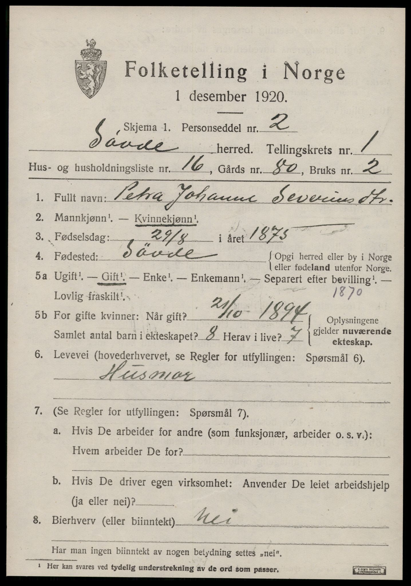 SAT, 1920 census for Syvde, 1920, p. 600