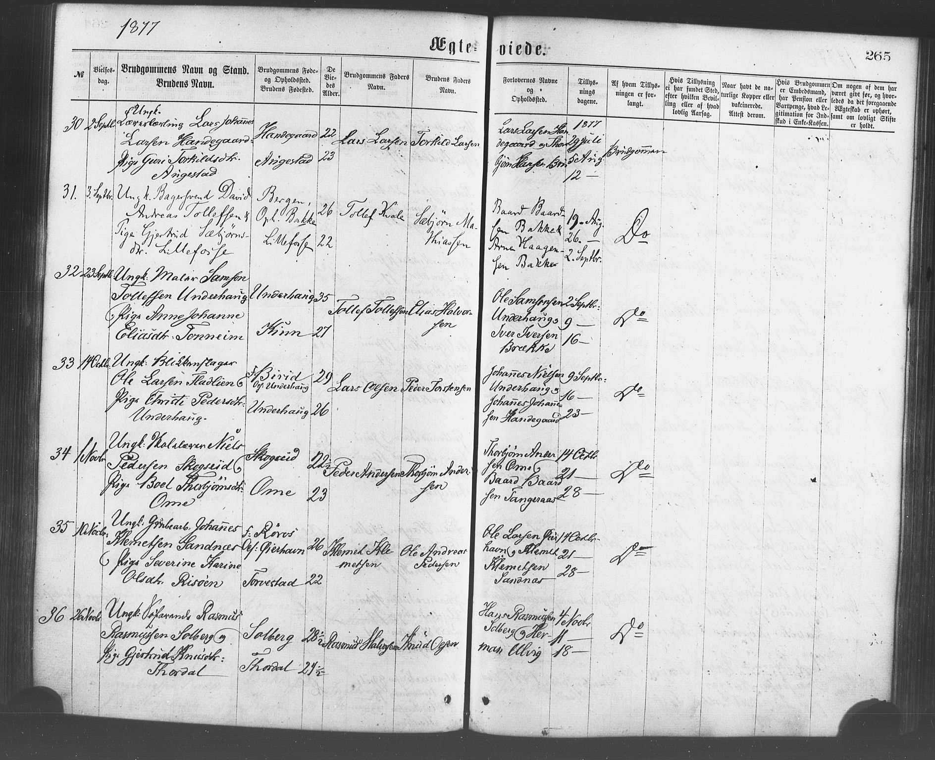 Strandebarm sokneprestembete, AV/SAB-A-78401/H/Haa: Parish register (official) no. A 9, 1872-1886, p. 265