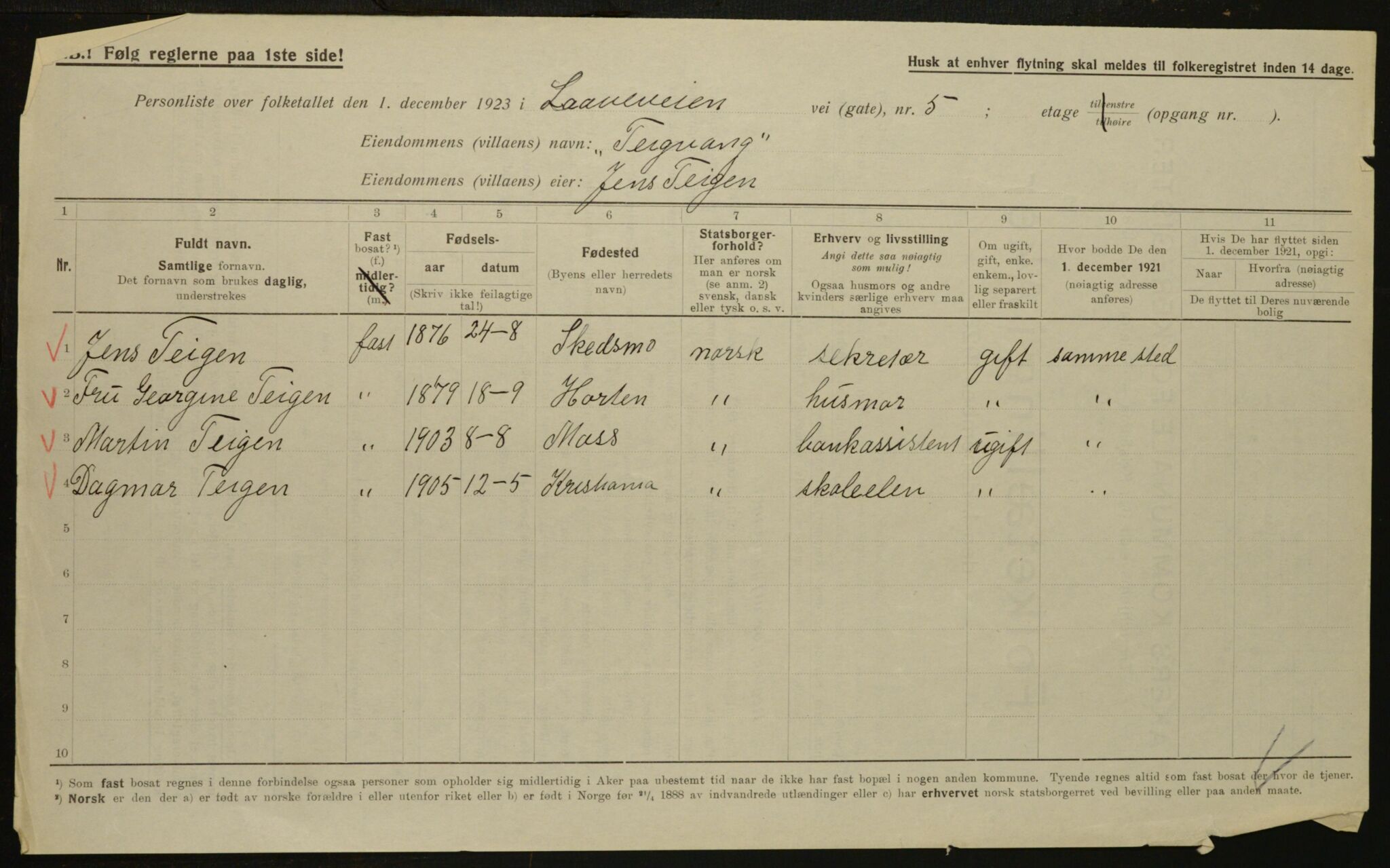 , Municipal Census 1923 for Aker, 1923, p. 28635