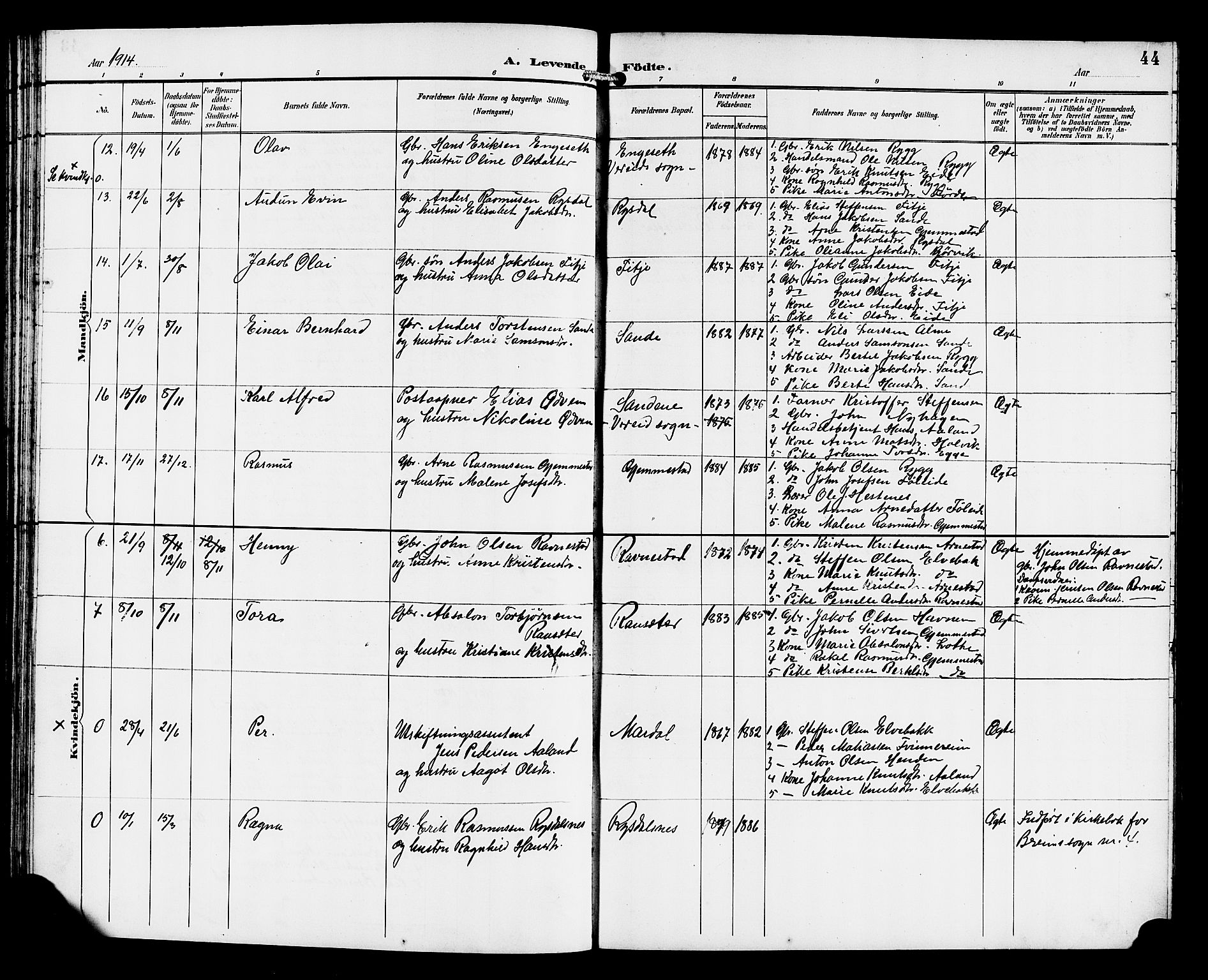 Gloppen sokneprestembete, SAB/A-80101/H/Hab/Habd/L0001: Parish register (copy) no. D 1, 1892-1921, p. 44