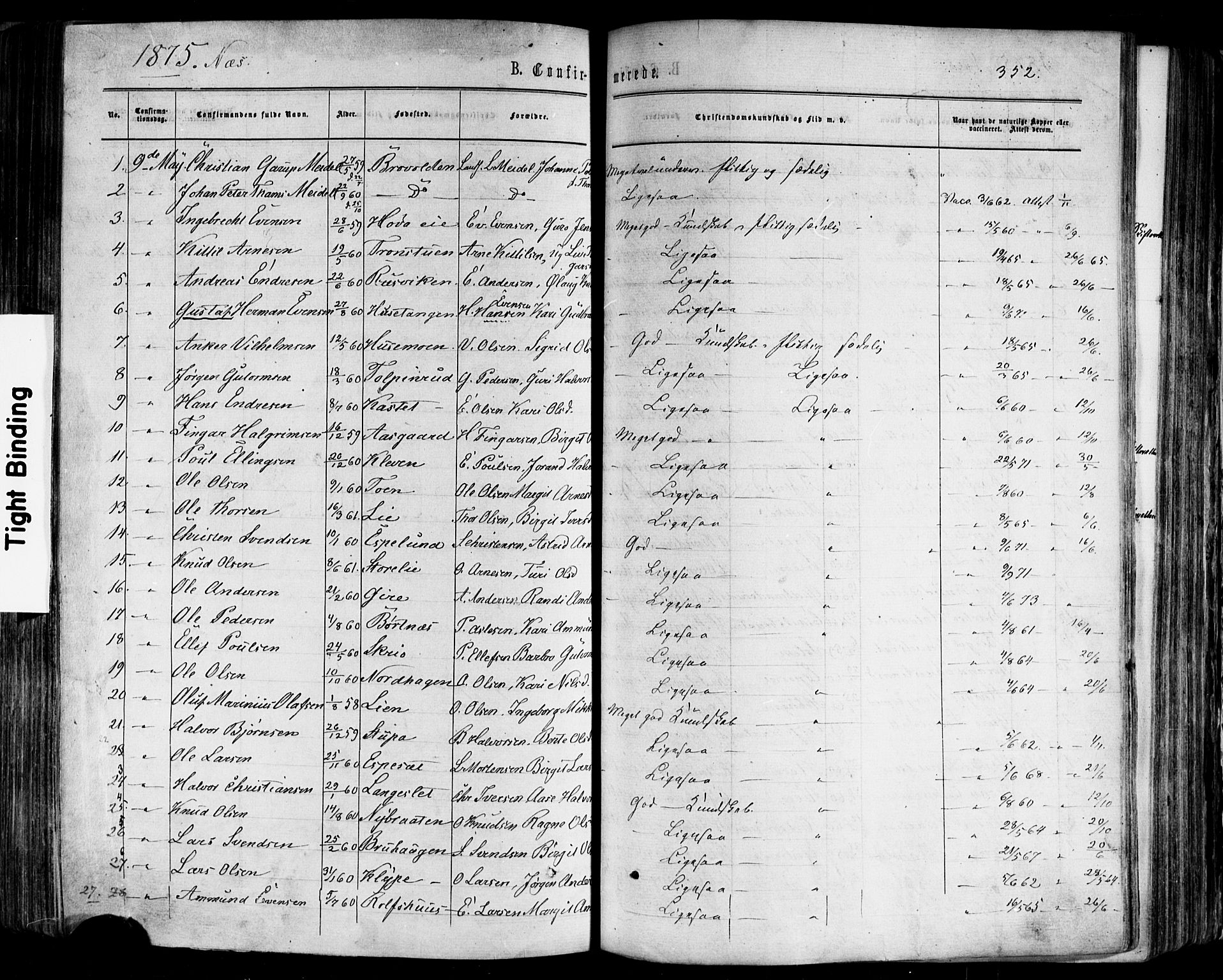Nes kirkebøker, SAKO/A-236/F/Fa/L0010: Parish register (official) no. 10, 1864-1880, p. 352