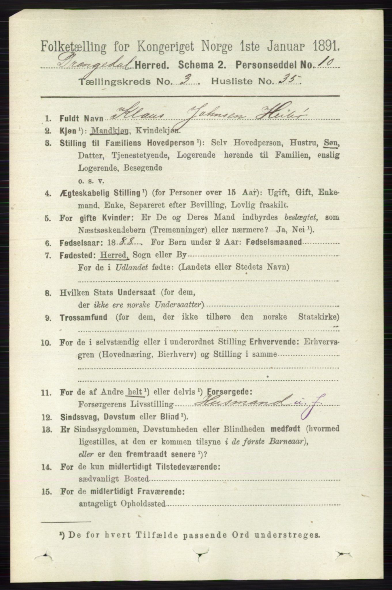 RA, 1891 census for 0817 Drangedal, 1891, p. 1089