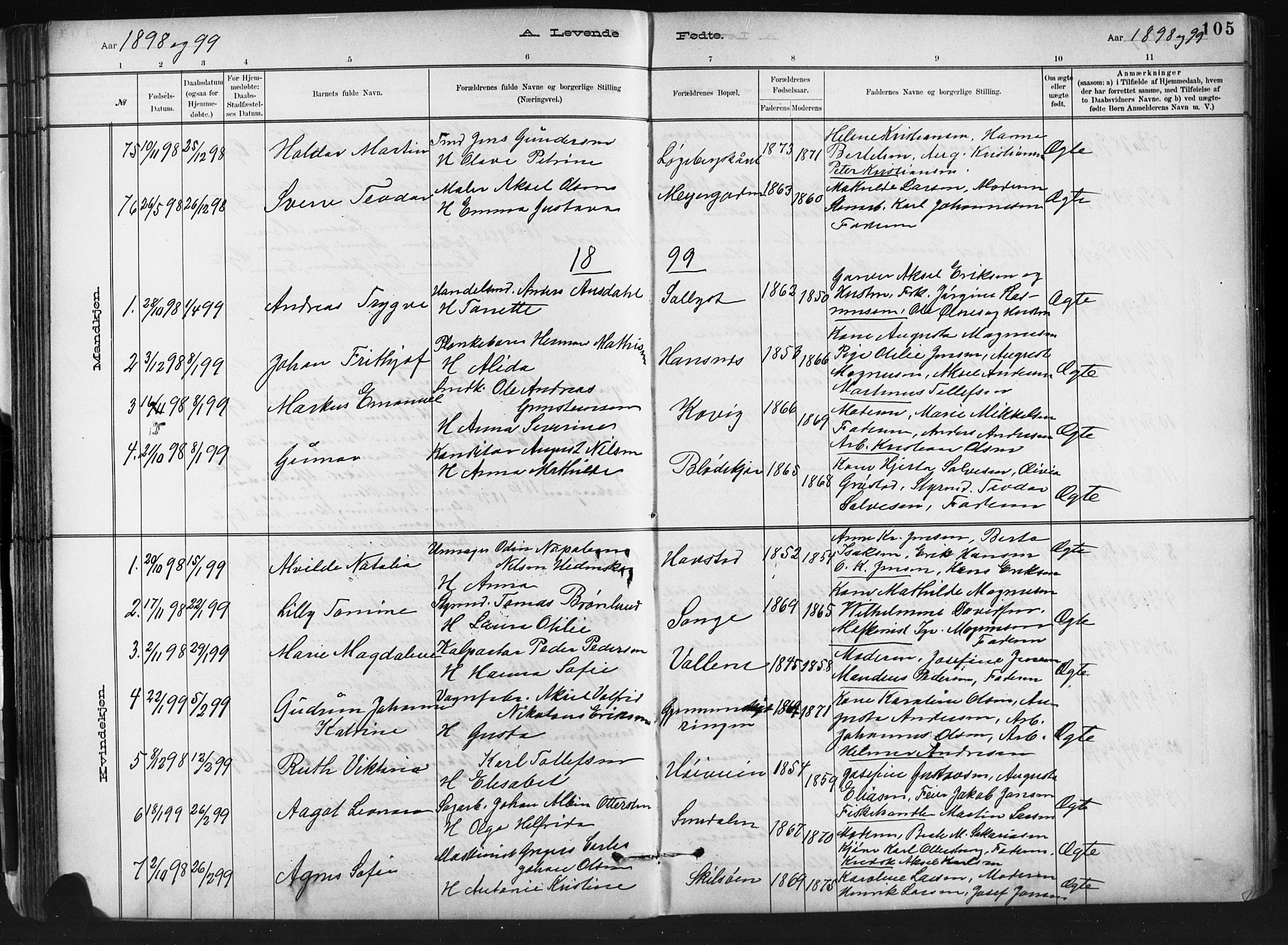 Barbu sokneprestkontor, SAK/1111-0003/F/Fb/L0002: Parish register (copy) no. B 2, 1890-1922, p. 105