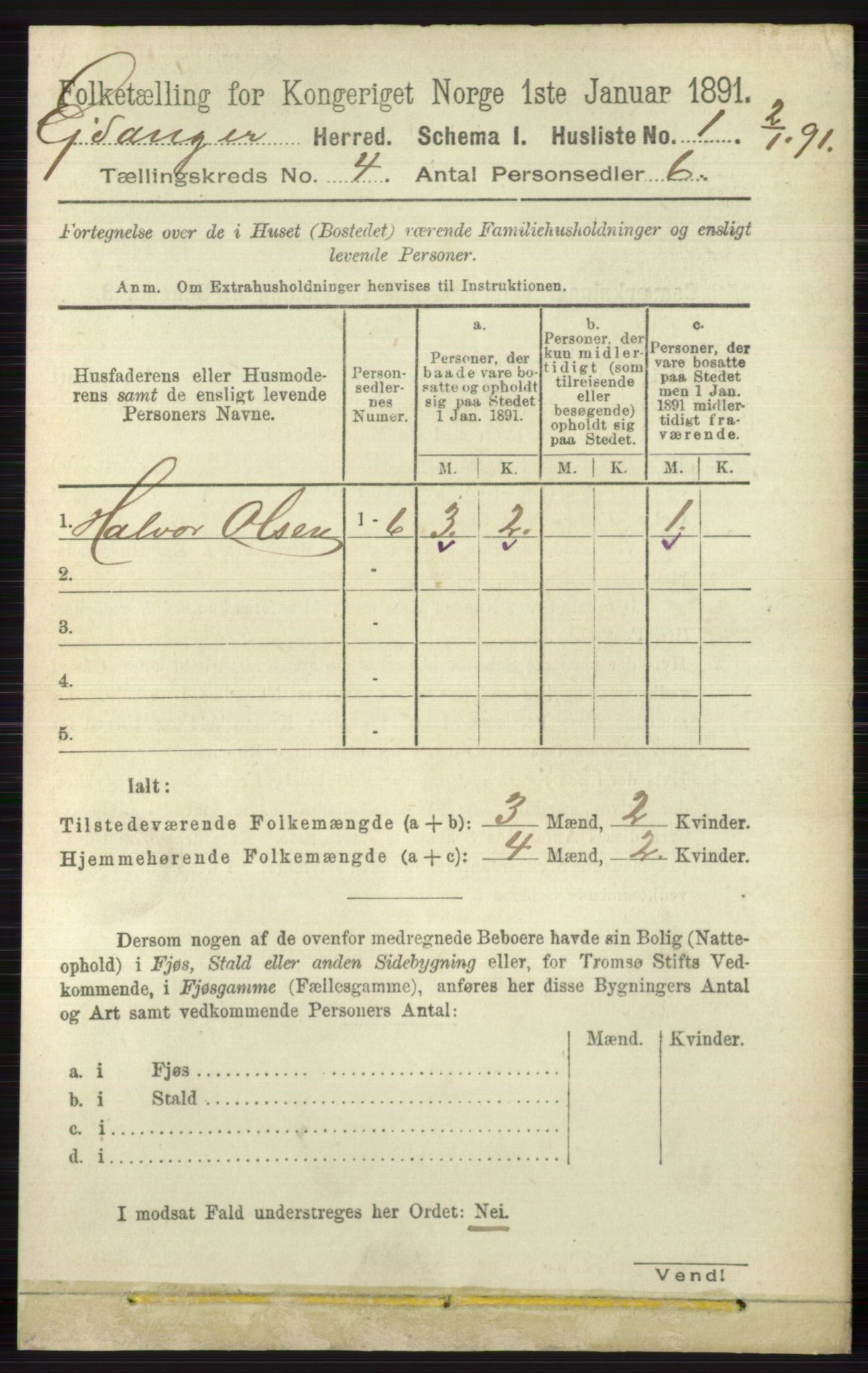 RA, 1891 census for 0813 Eidanger, 1891, p. 1895