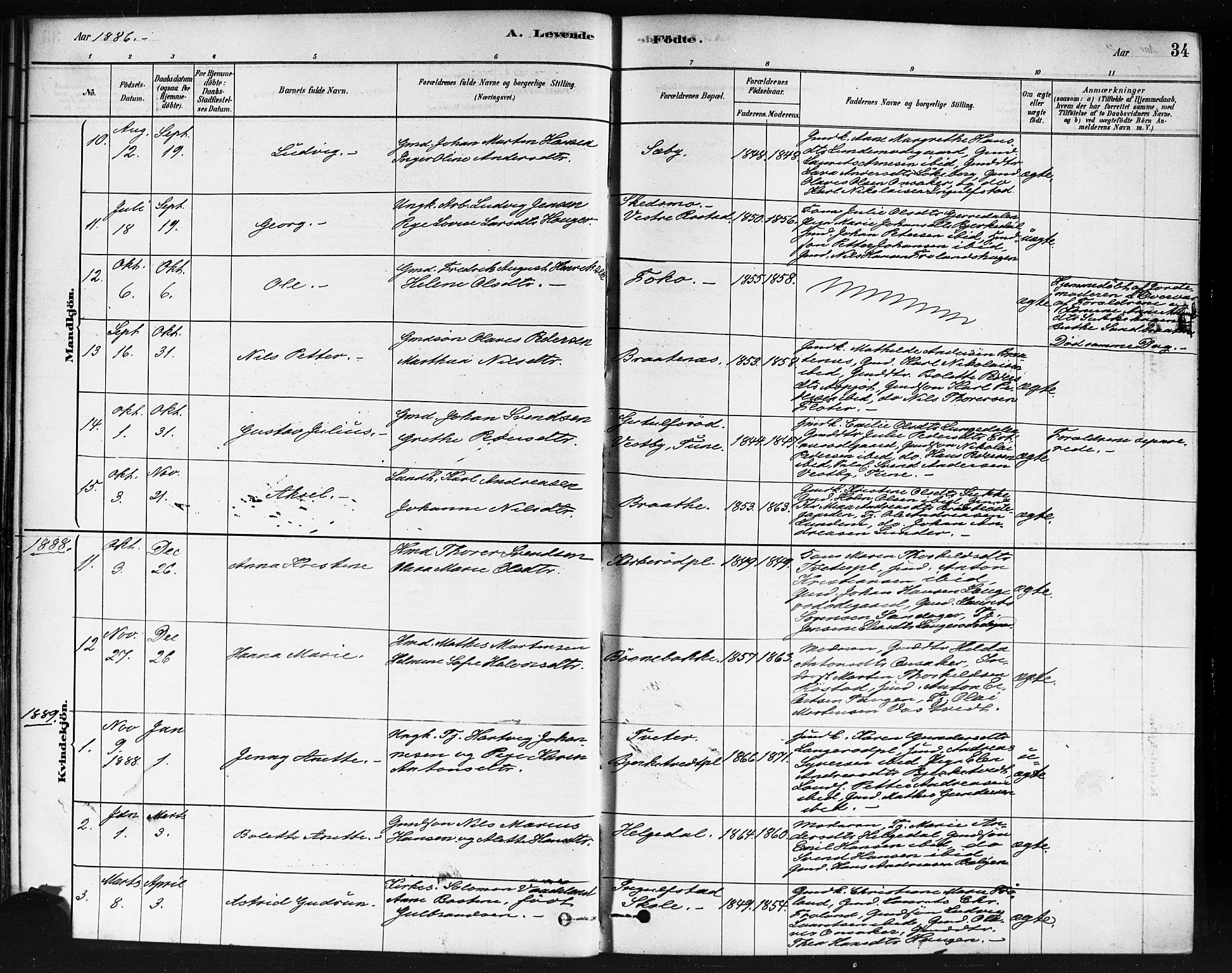 Våler prestekontor Kirkebøker, AV/SAO-A-11083/F/Fb/L0001: Parish register (official) no. II 1, 1878-1896, p. 34