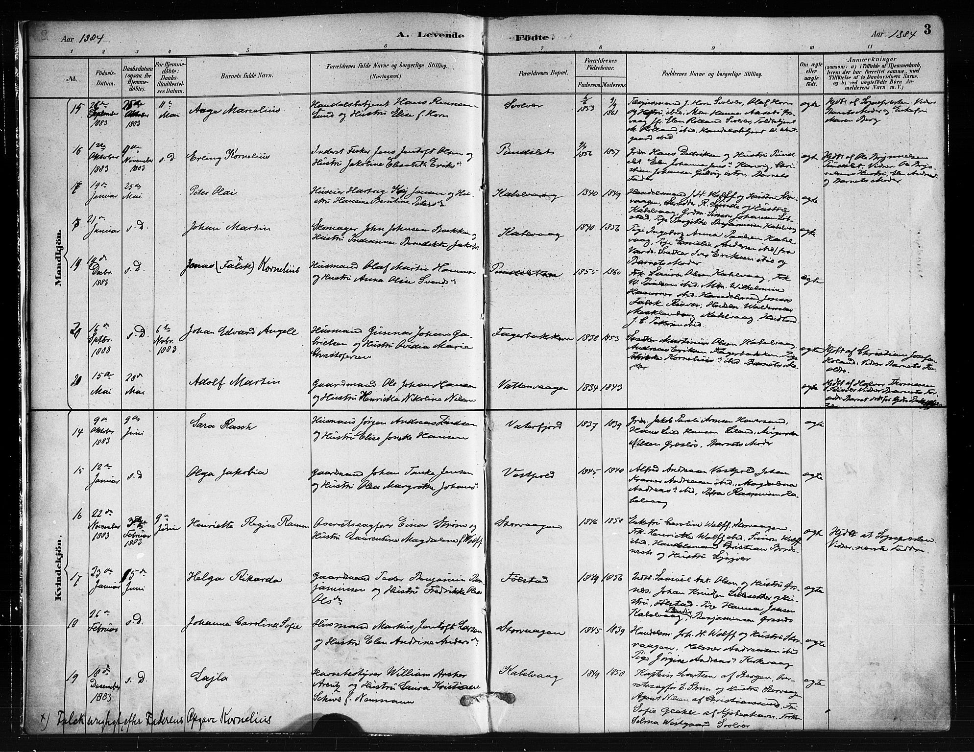 Ministerialprotokoller, klokkerbøker og fødselsregistre - Nordland, SAT/A-1459/874/L1059: Parish register (official) no. 874A03, 1884-1890, p. 3