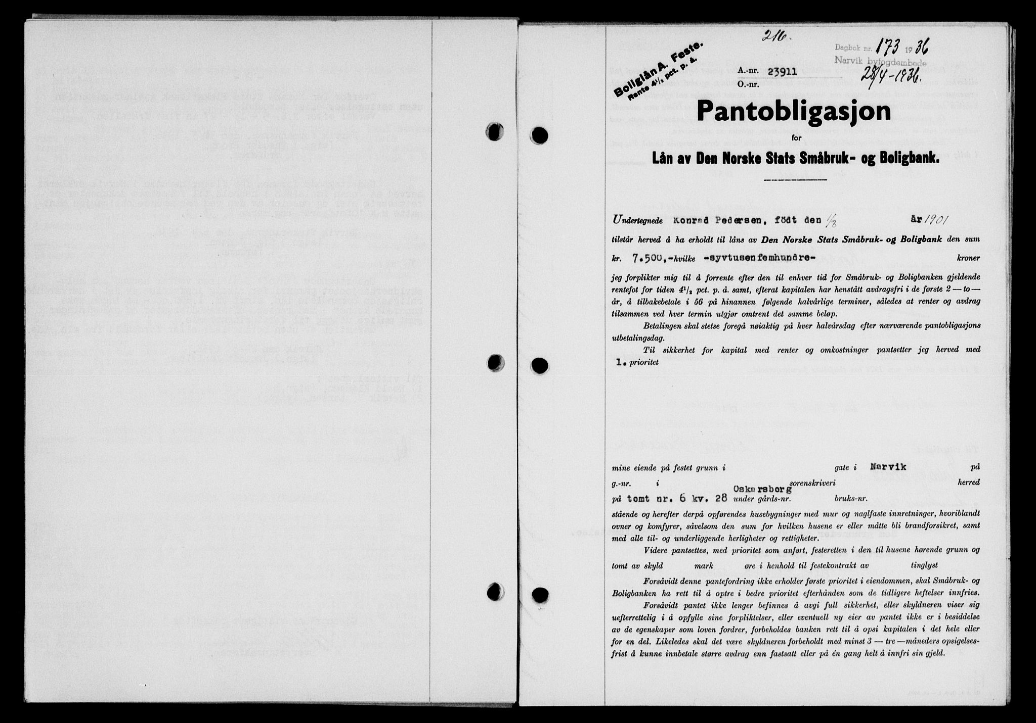Narvik sorenskriveri, SAT/A-0002/1/2/2C/2Ca/L0011: Mortgage book no. 14, 1935-1937, Deed date: 28.04.1936