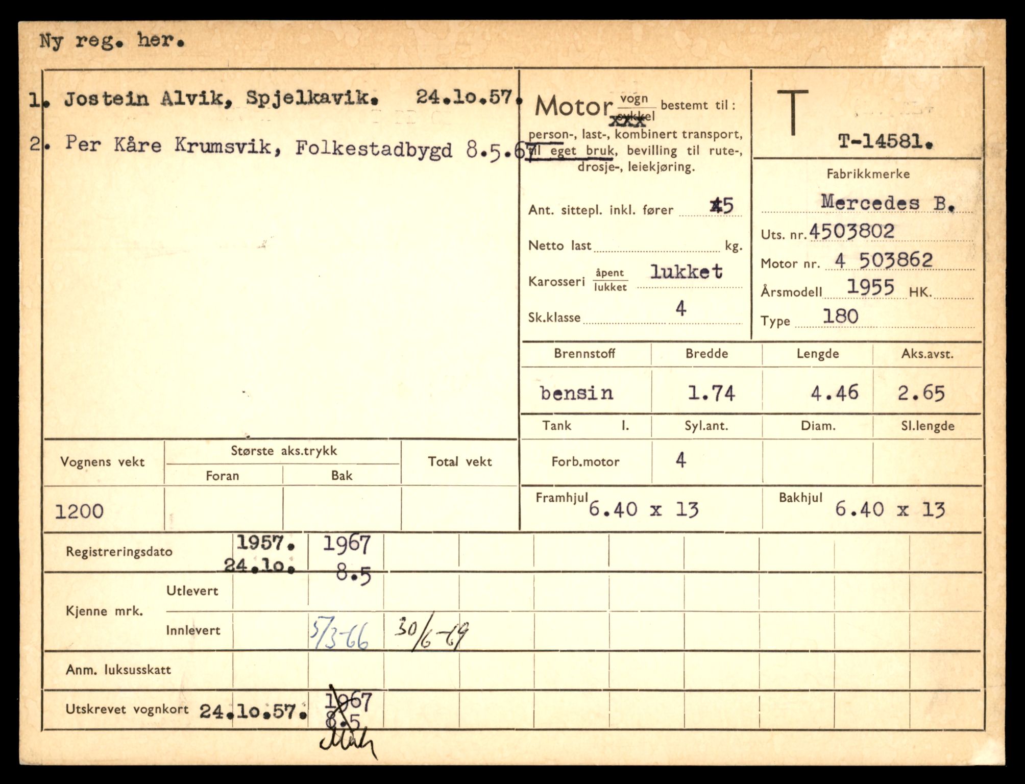 Møre og Romsdal vegkontor - Ålesund trafikkstasjon, AV/SAT-A-4099/F/Fe/L0047: Registreringskort for kjøretøy T 14580 - T 14720, 1927-1998, p. 27