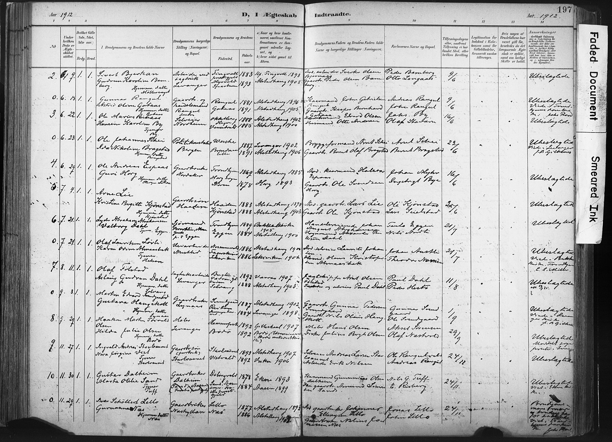 Ministerialprotokoller, klokkerbøker og fødselsregistre - Nord-Trøndelag, SAT/A-1458/717/L0162: Parish register (official) no. 717A12, 1898-1923, p. 197