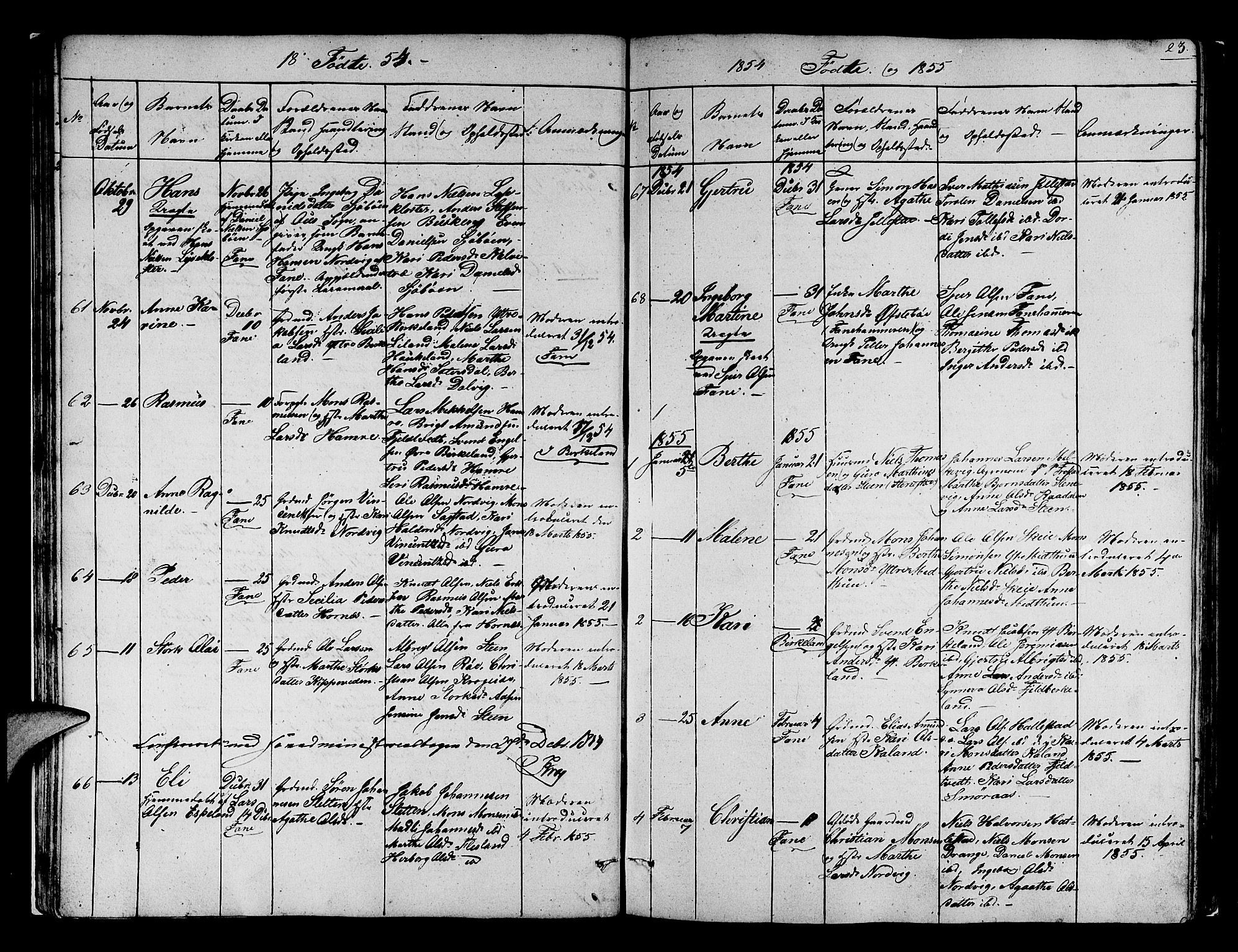 Fana Sokneprestembete, SAB/A-75101/H/Hab/Habb/L0002: Parish register (copy) no. B 2, 1851-1860, p. 23