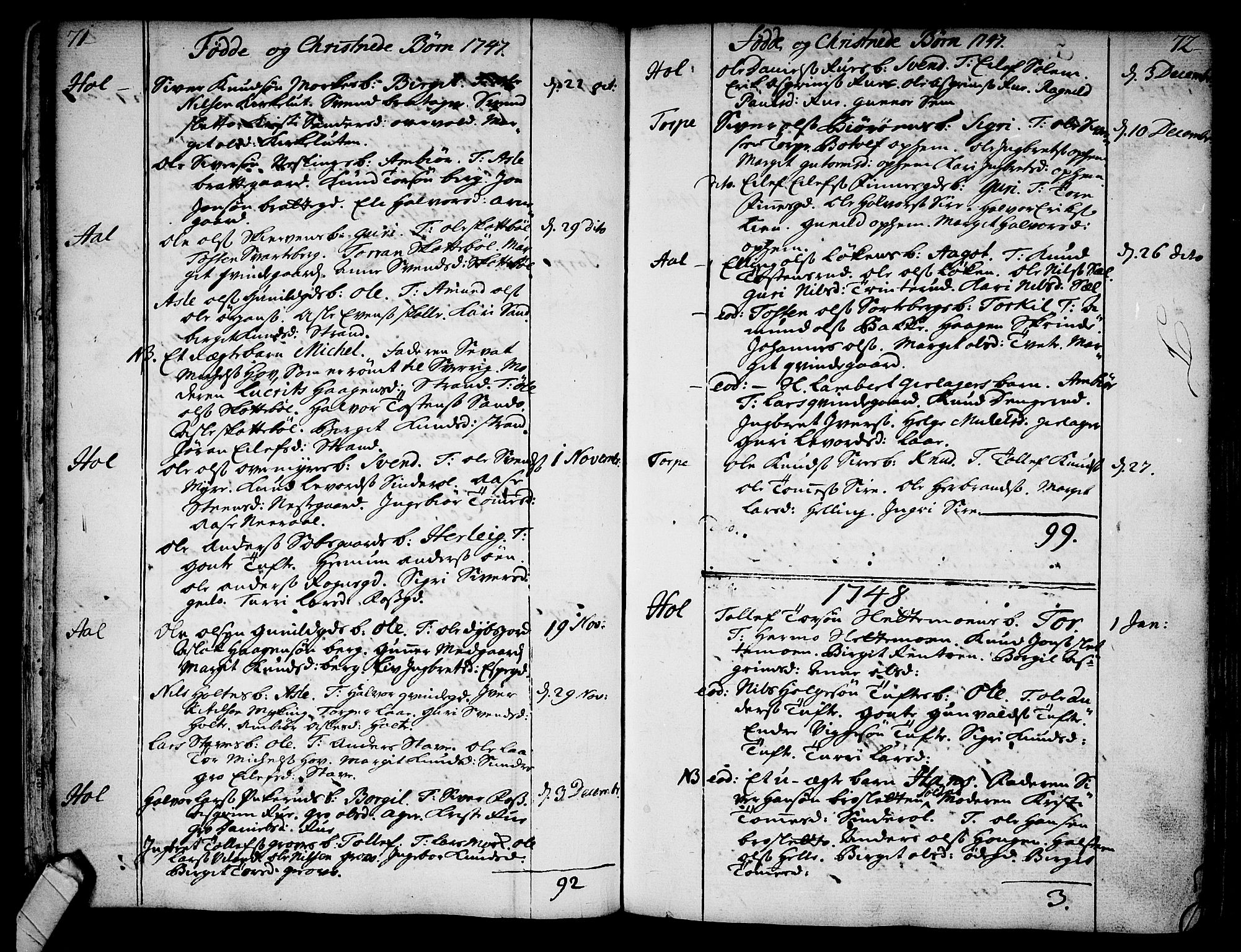 Ål kirkebøker, SAKO/A-249/F/Fa/L0001: Parish register (official) no. I 1, 1744-1769, p. 71-72
