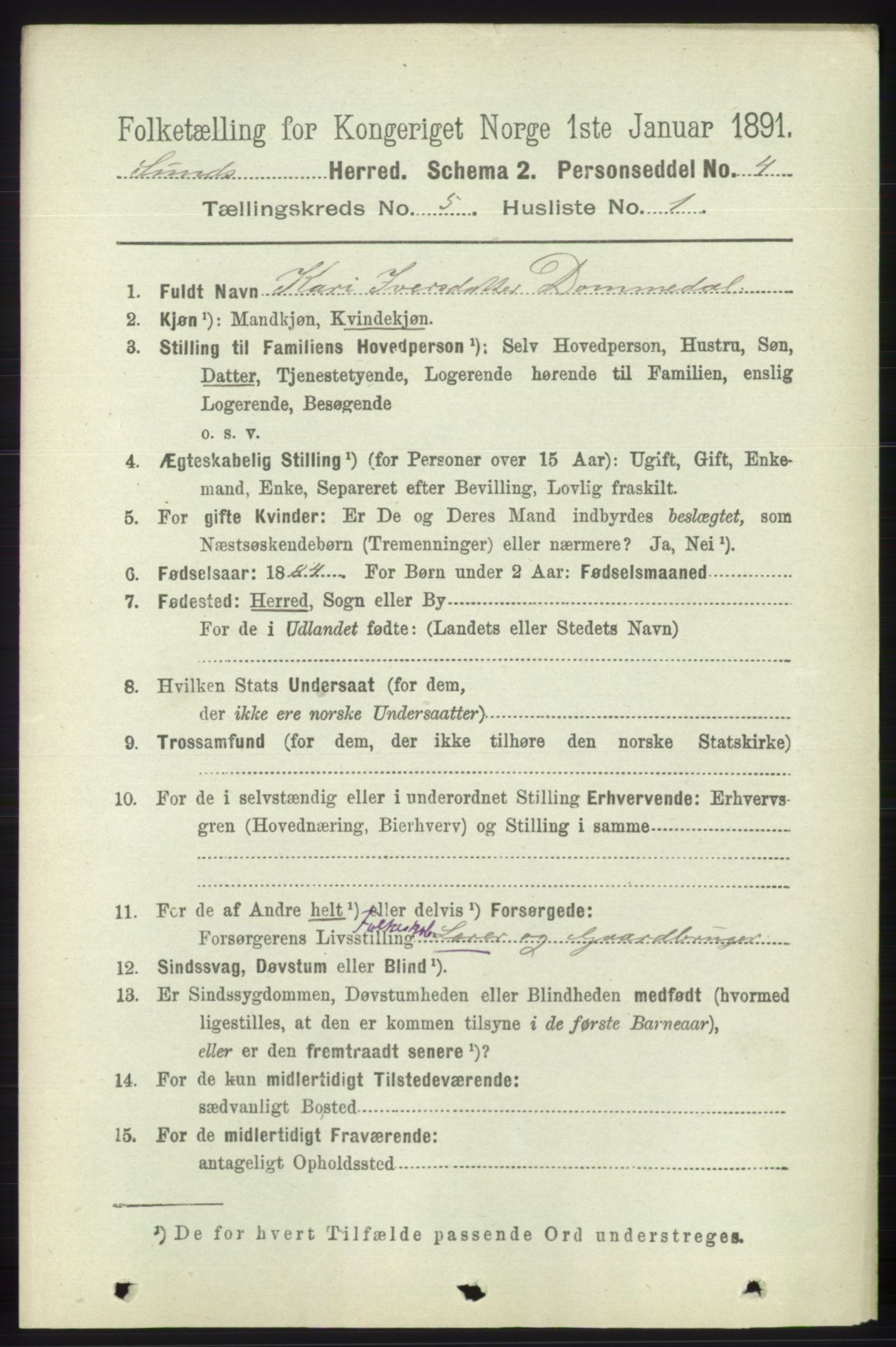 RA, 1891 census for 1245 Sund, 1891, p. 2371