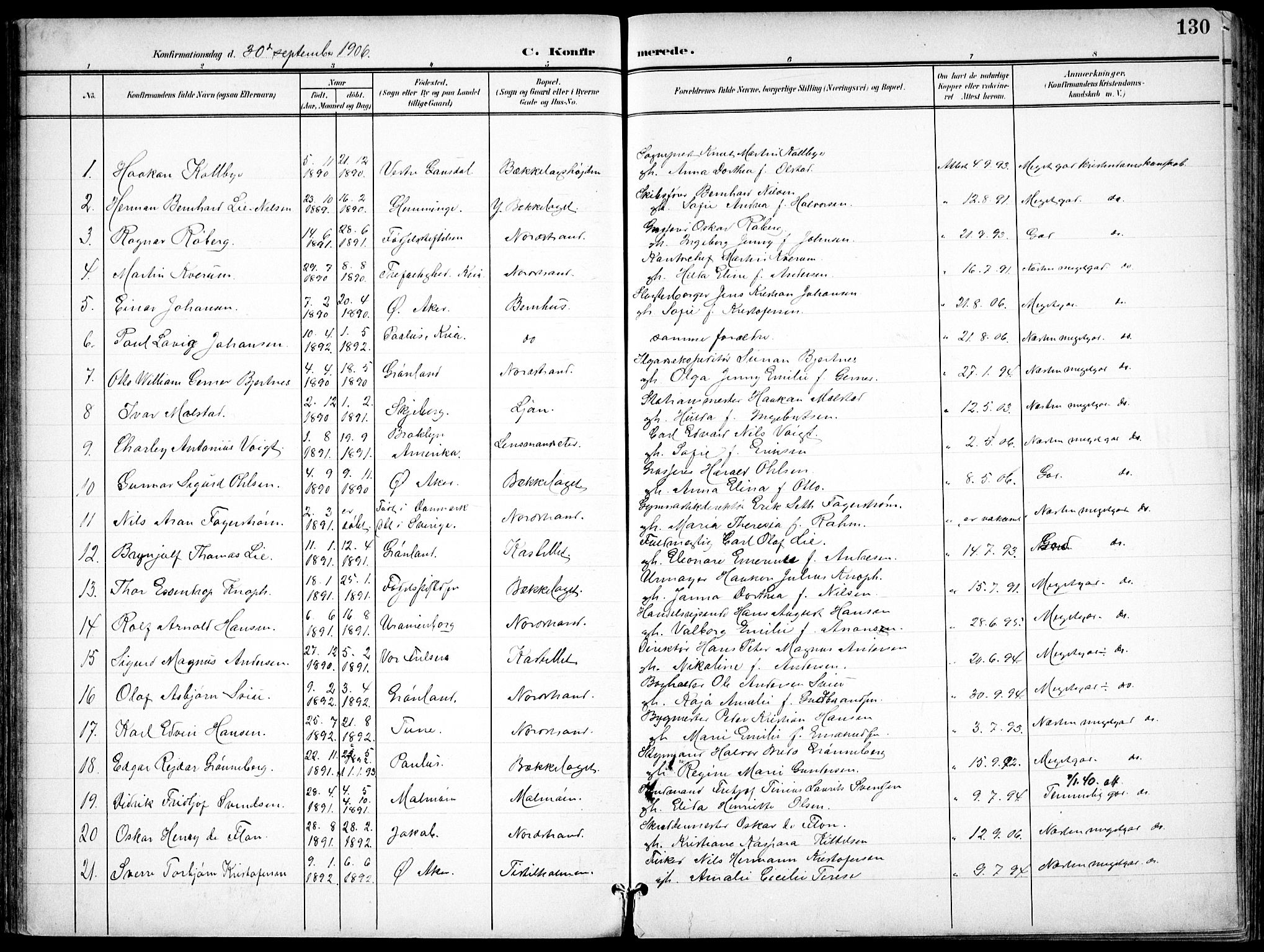 Nordstrand prestekontor Kirkebøker, SAO/A-10362a/F/Fa/L0001: Parish register (official) no. I 1, 1900-1914, p. 130
