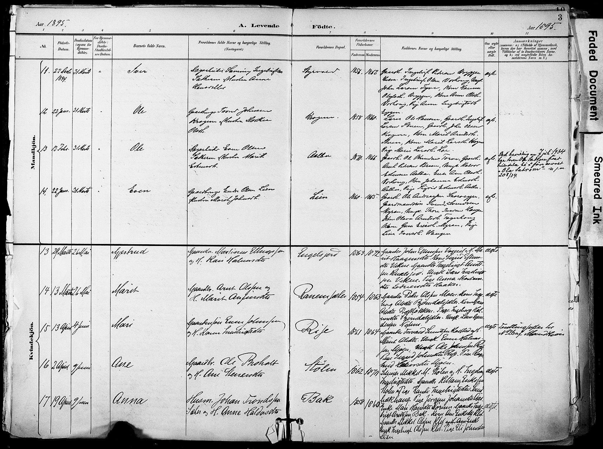 Ministerialprotokoller, klokkerbøker og fødselsregistre - Sør-Trøndelag, AV/SAT-A-1456/678/L0902: Parish register (official) no. 678A11, 1895-1911, p. 3