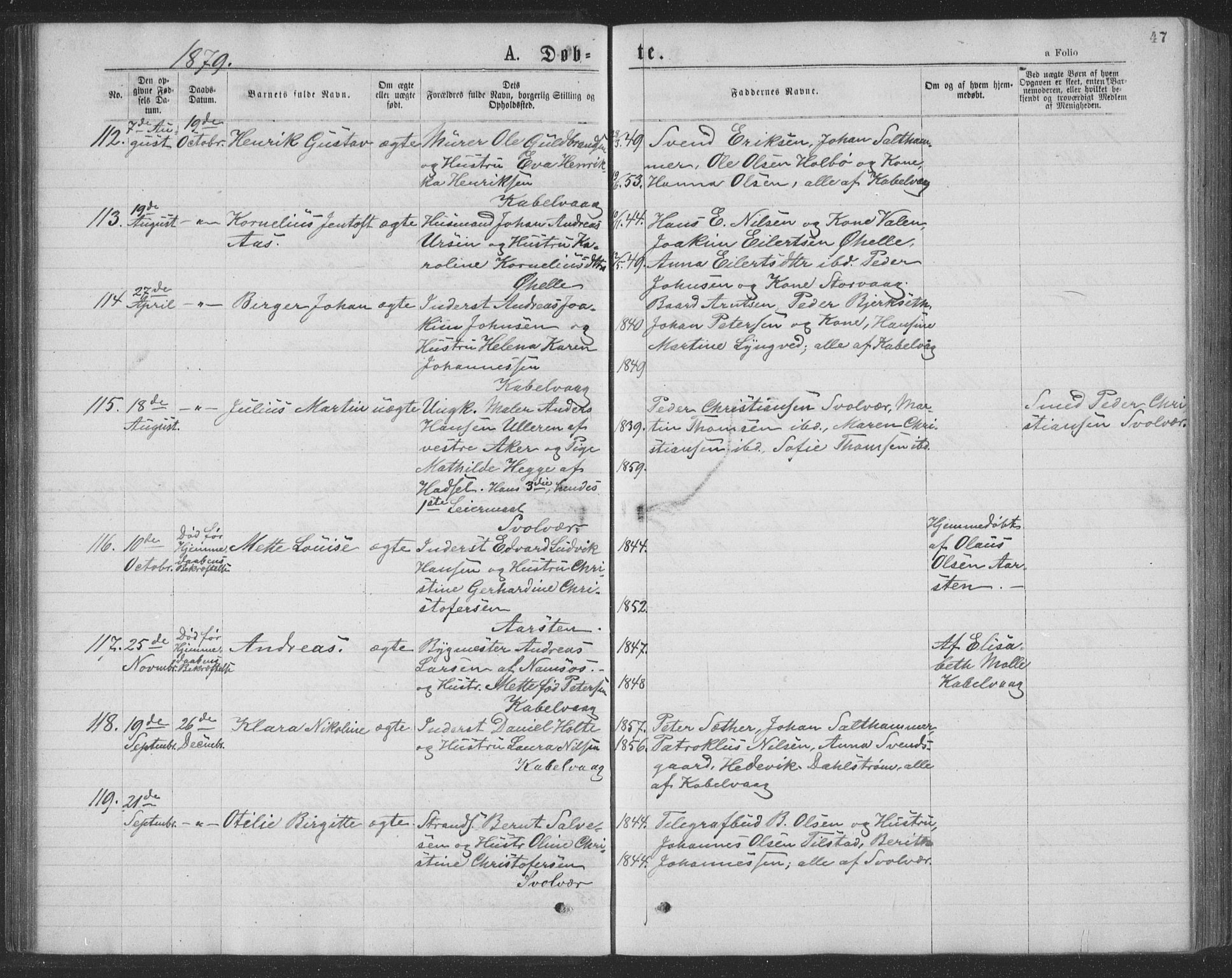 Ministerialprotokoller, klokkerbøker og fødselsregistre - Nordland, AV/SAT-A-1459/874/L1075: Parish register (copy) no. 874C04, 1876-1883, p. 47