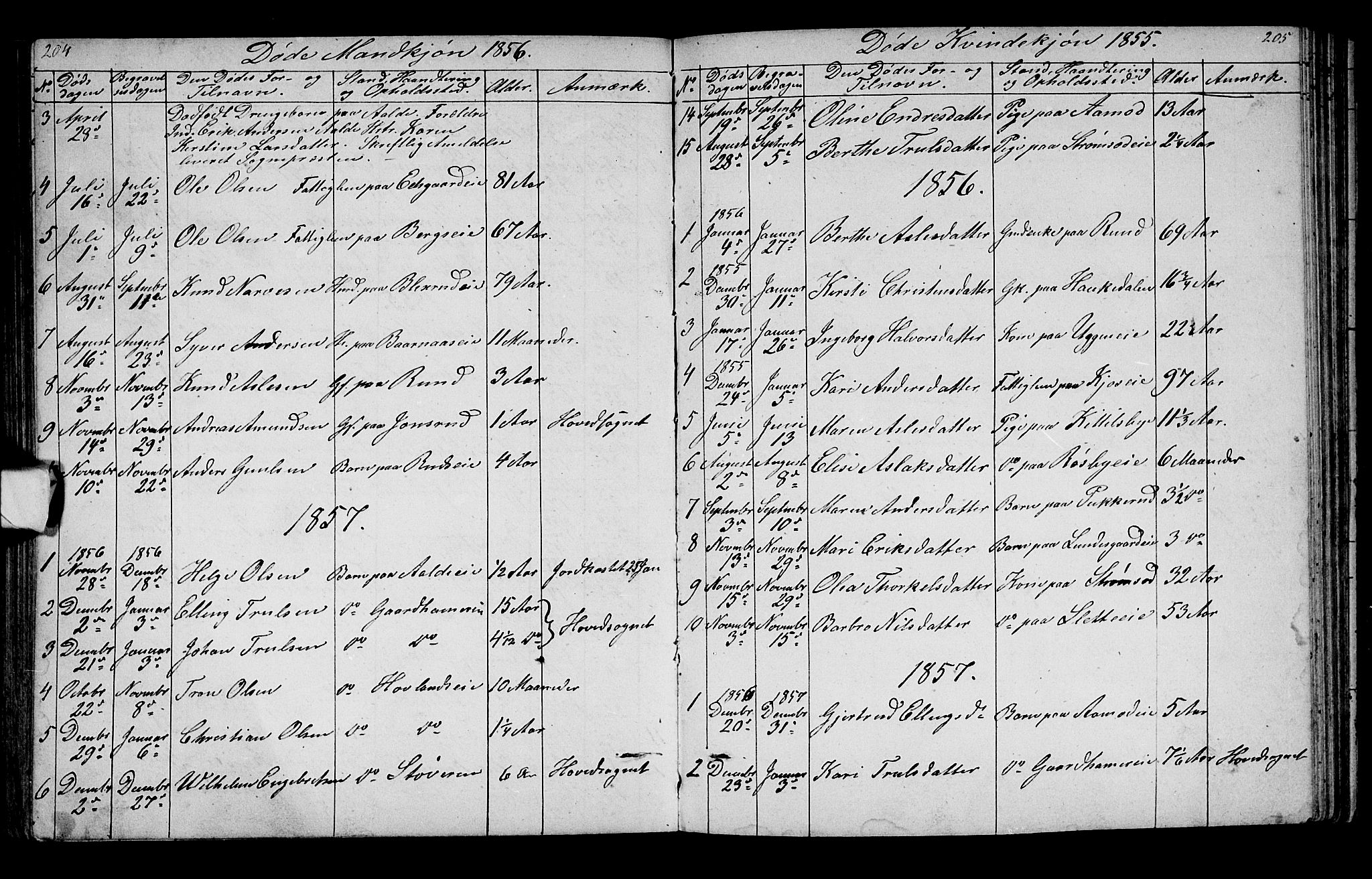 Lunder kirkebøker, SAKO/A-629/G/Ga/L0002: Parish register (copy) no. I 2, 1849-1868, p. 204-205