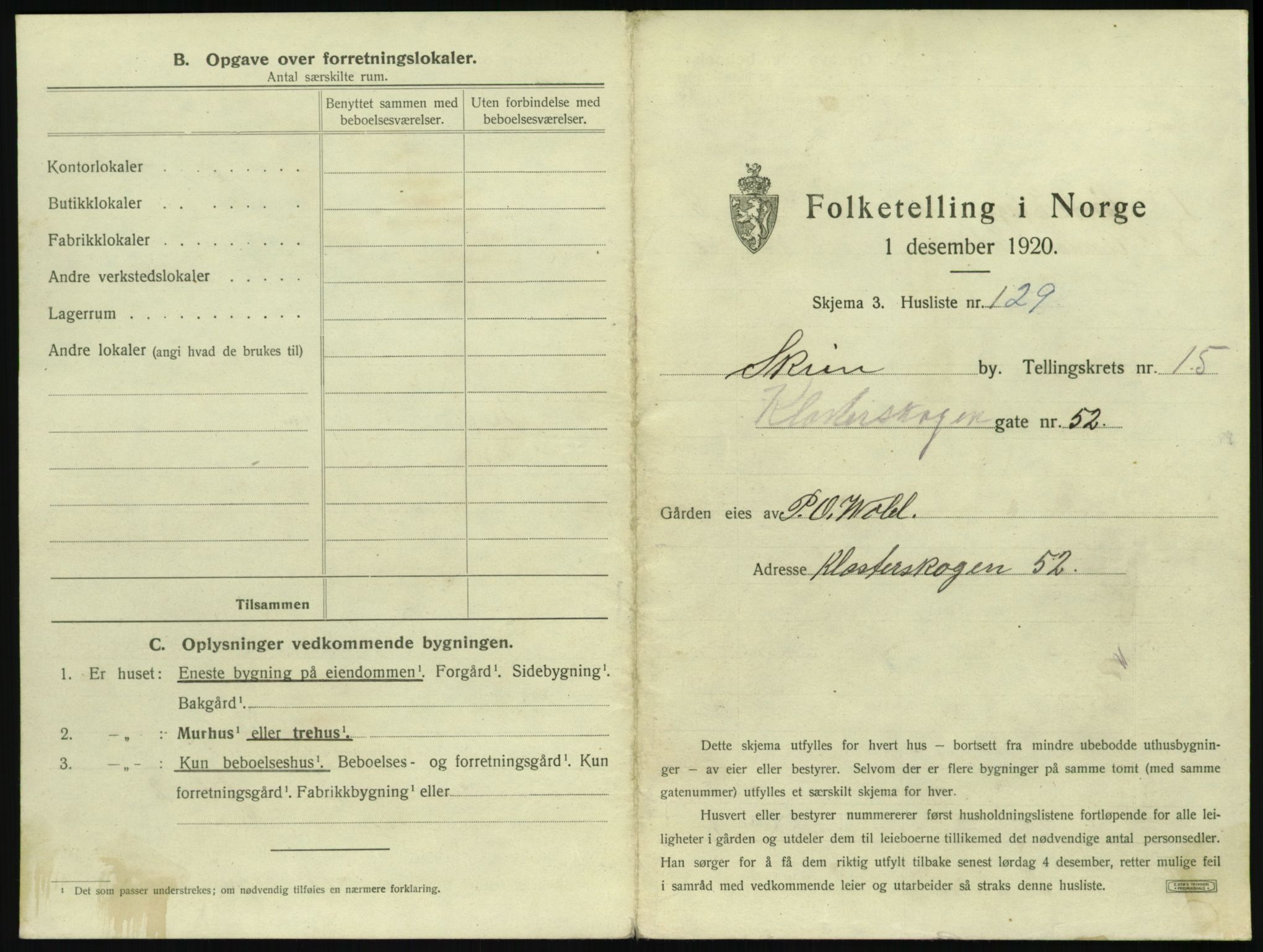 SAKO, 1920 census for Skien, 1920, p. 4521