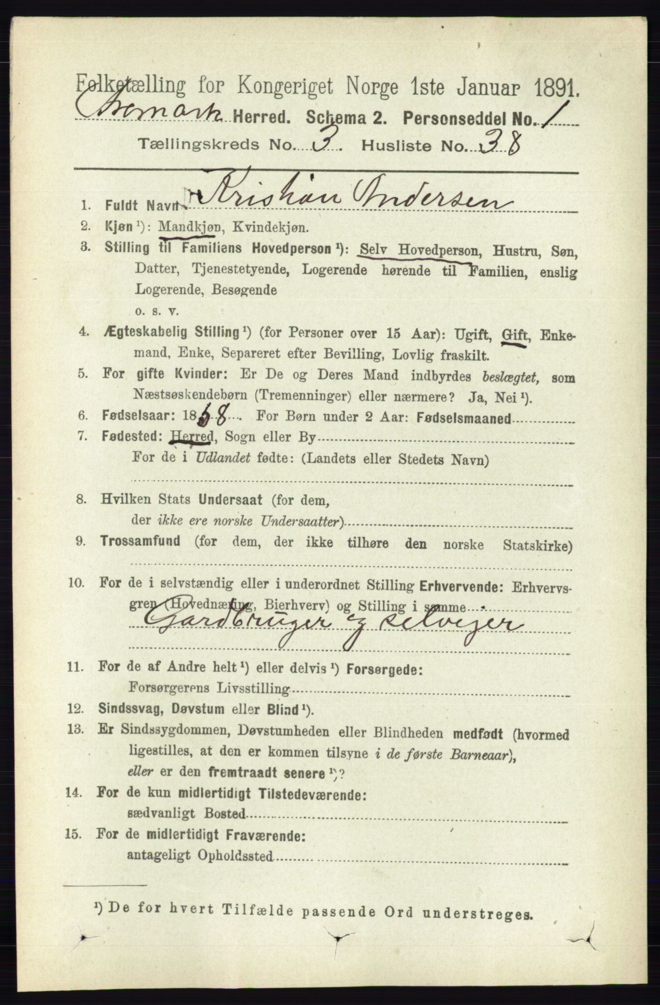 RA, 1891 census for 0118 Aremark, 1891, p. 1657