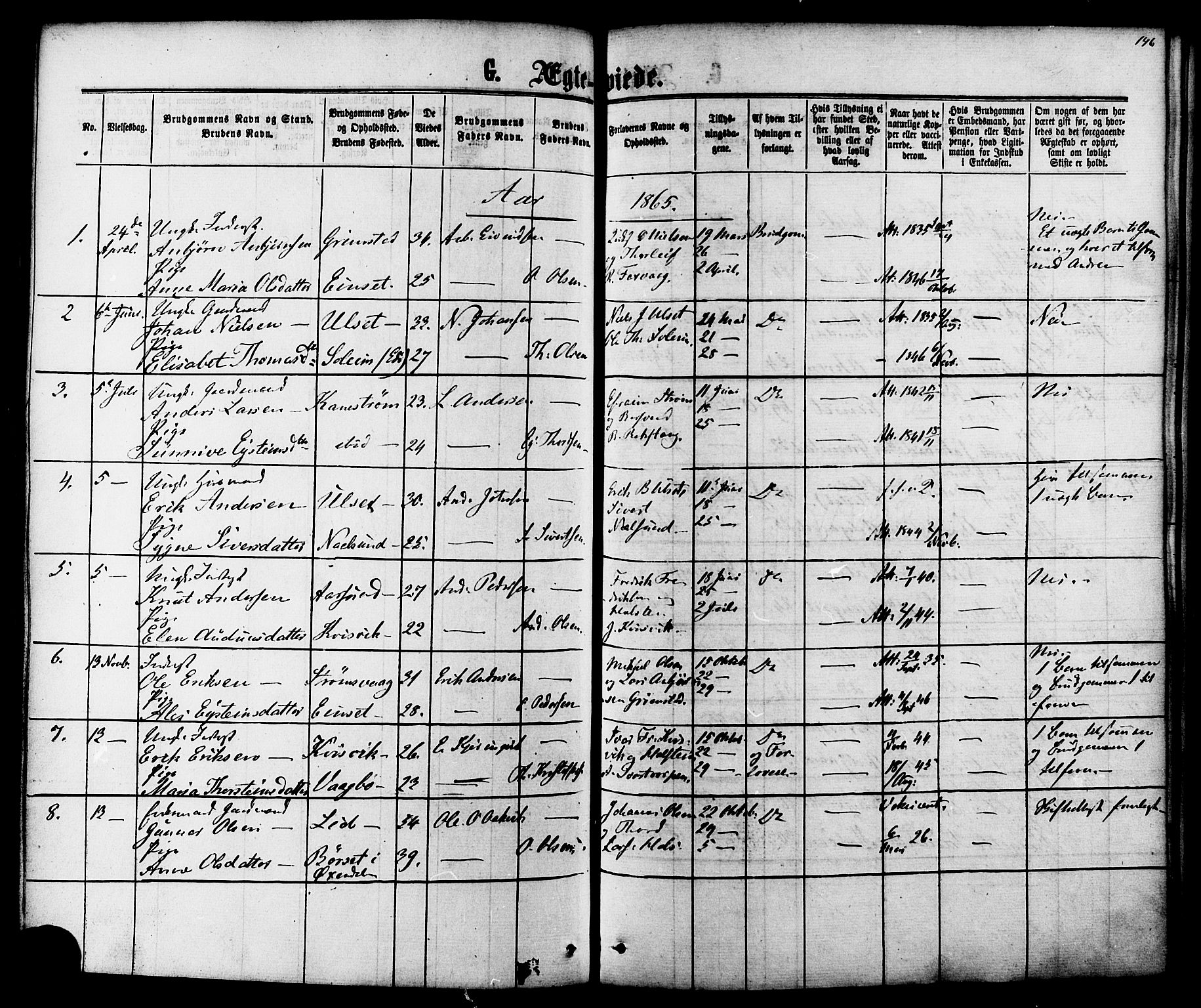 Ministerialprotokoller, klokkerbøker og fødselsregistre - Møre og Romsdal, AV/SAT-A-1454/587/L0999: Parish register (official) no. 587A01, 1864-1886, p. 146