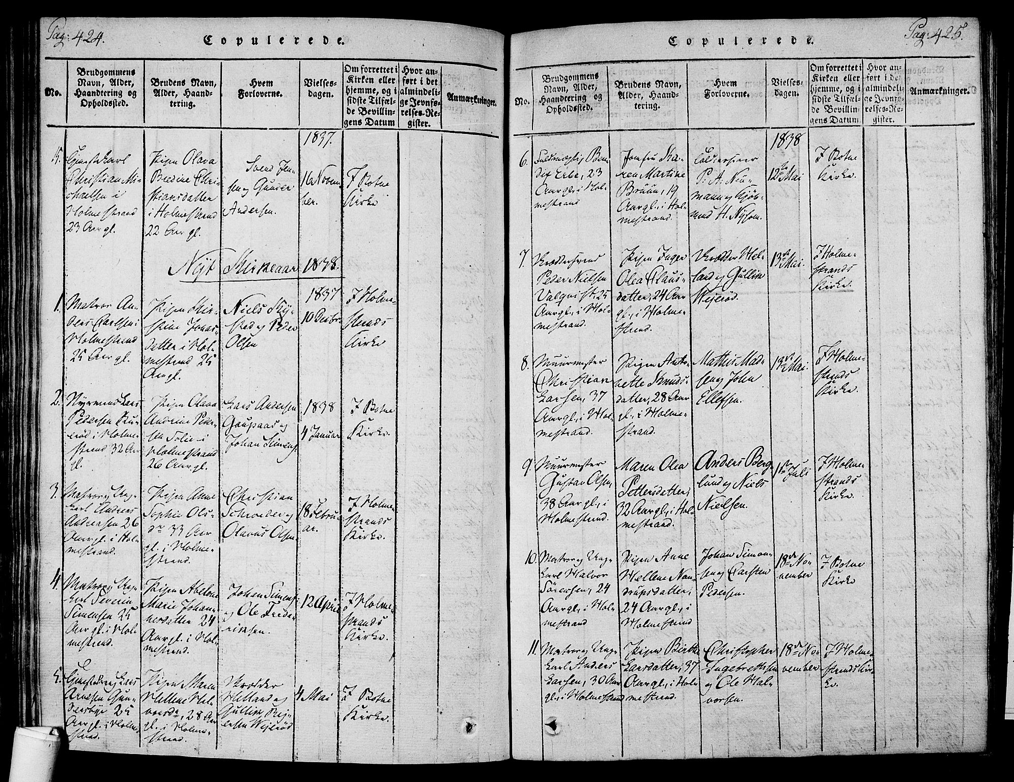 Holmestrand kirkebøker, AV/SAKO-A-346/F/Fa/L0001: Parish register (official) no. 1, 1814-1840, p. 424-425