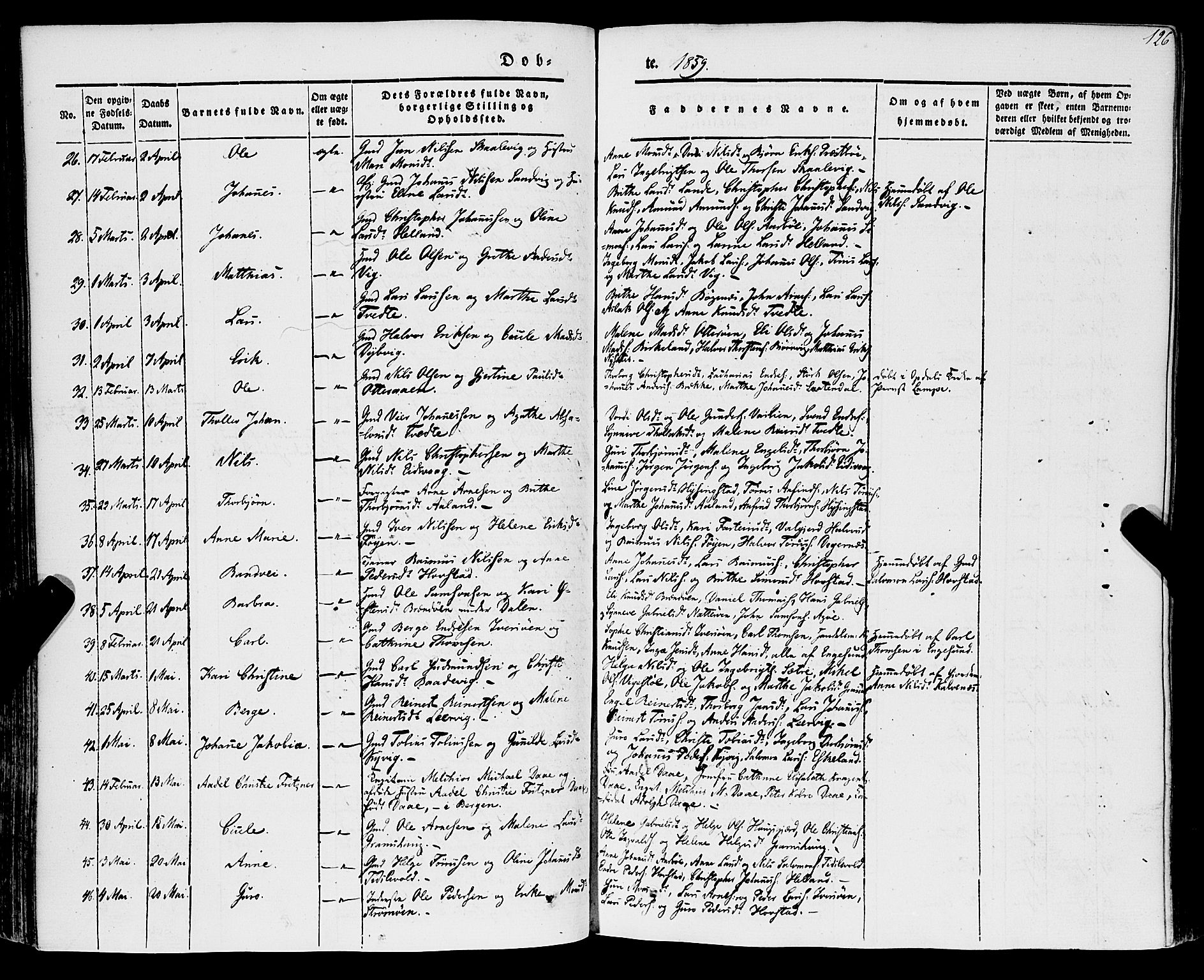 Stord sokneprestembete, SAB/A-78201/H/Haa: Parish register (official) no. A 7, 1841-1861, p. 126