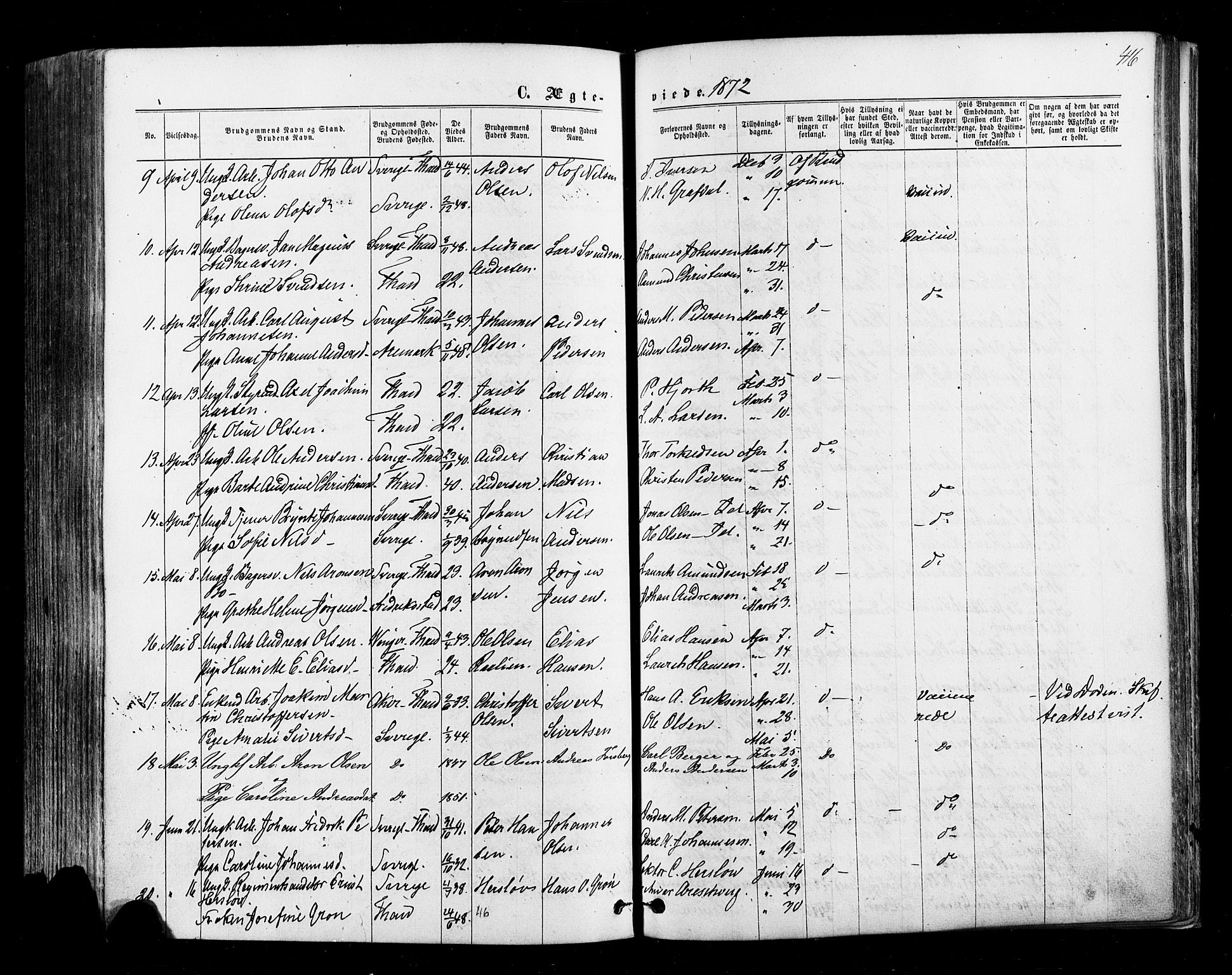 Halden prestekontor Kirkebøker, AV/SAO-A-10909/F/Fa/L0009: Parish register (official) no. I 9, 1866-1877, p. 416