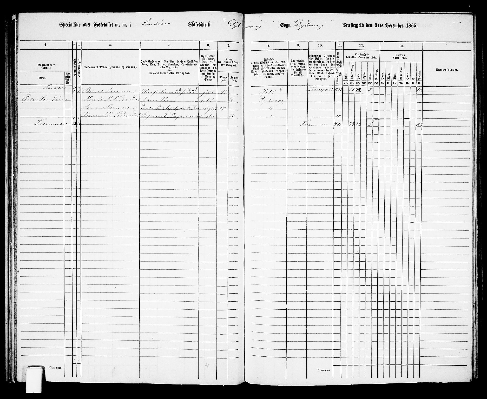 RA, 1865 census for Dypvåg, 1865, p. 47