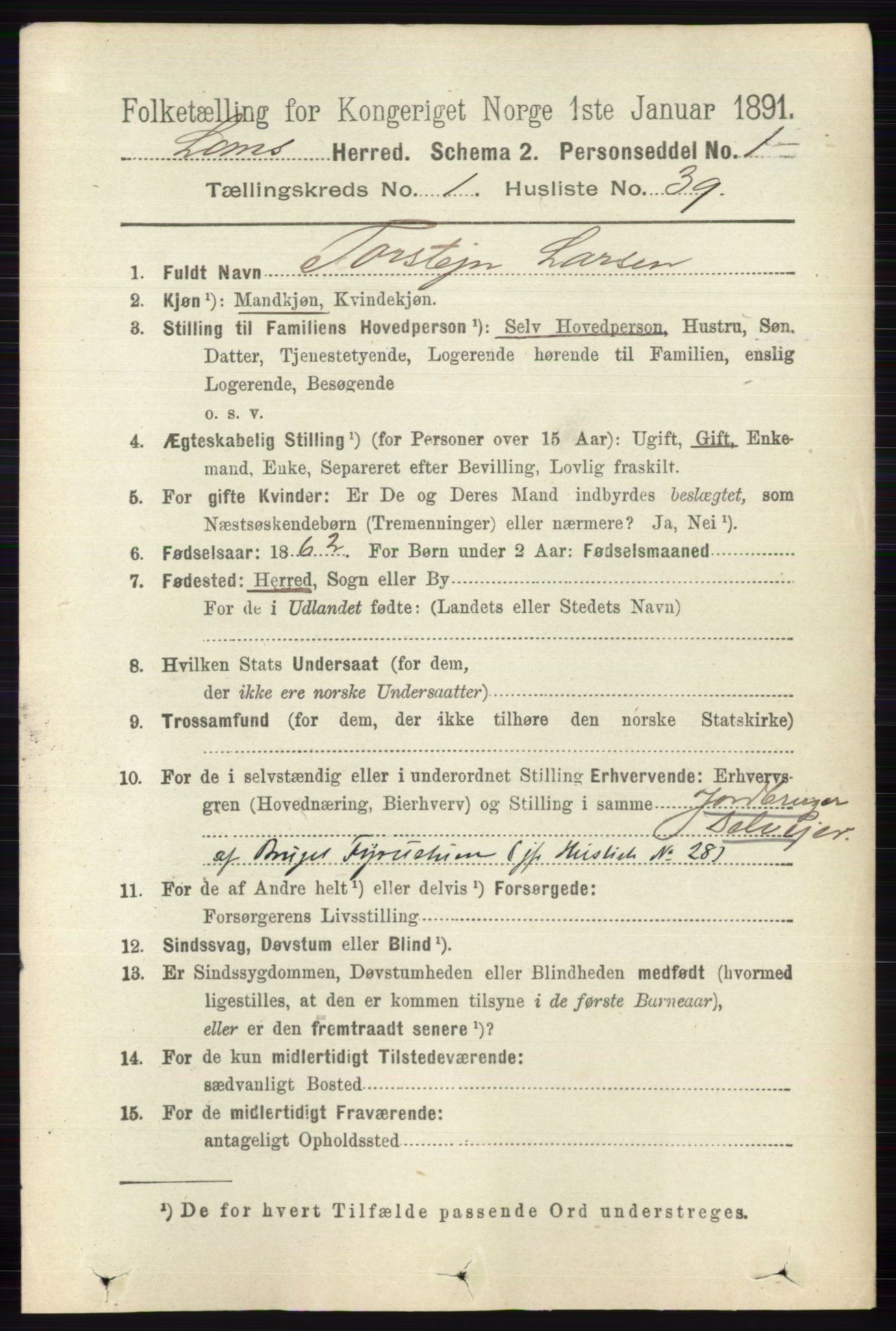 RA, 1891 census for 0514 Lom, 1891, p. 336