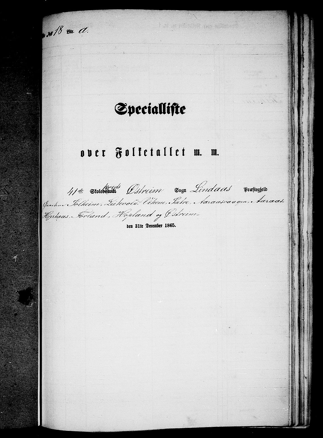 RA, 1865 census for Lindås, 1865, p. 254