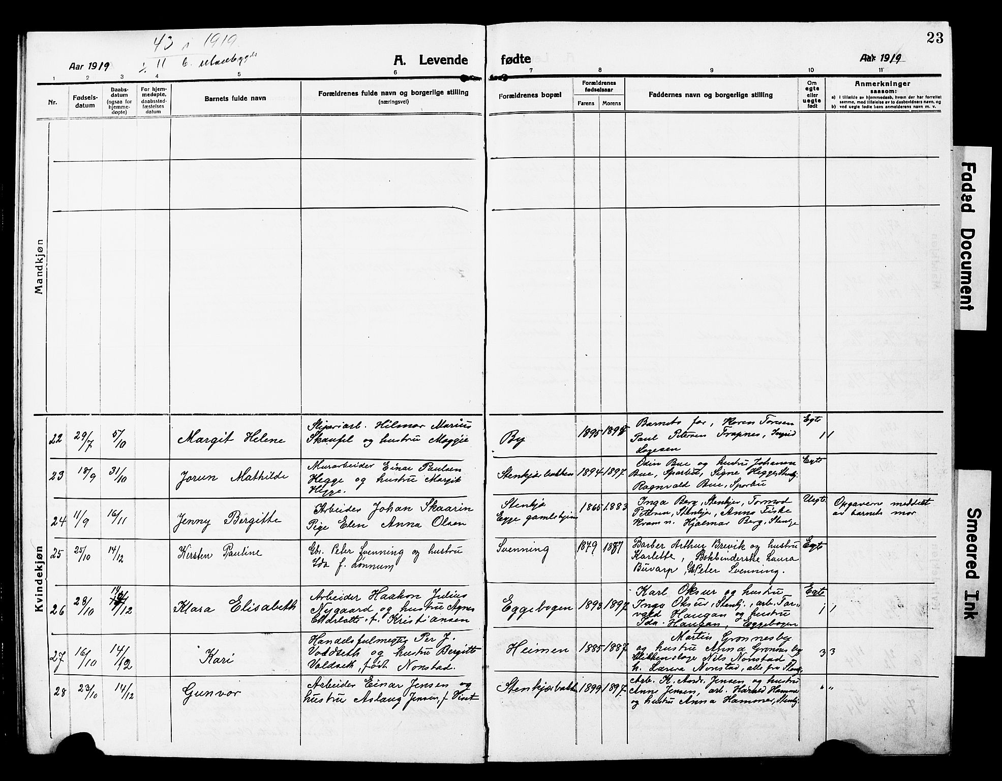 Ministerialprotokoller, klokkerbøker og fødselsregistre - Nord-Trøndelag, SAT/A-1458/740/L0382: Parish register (copy) no. 740C03, 1915-1927, p. 23