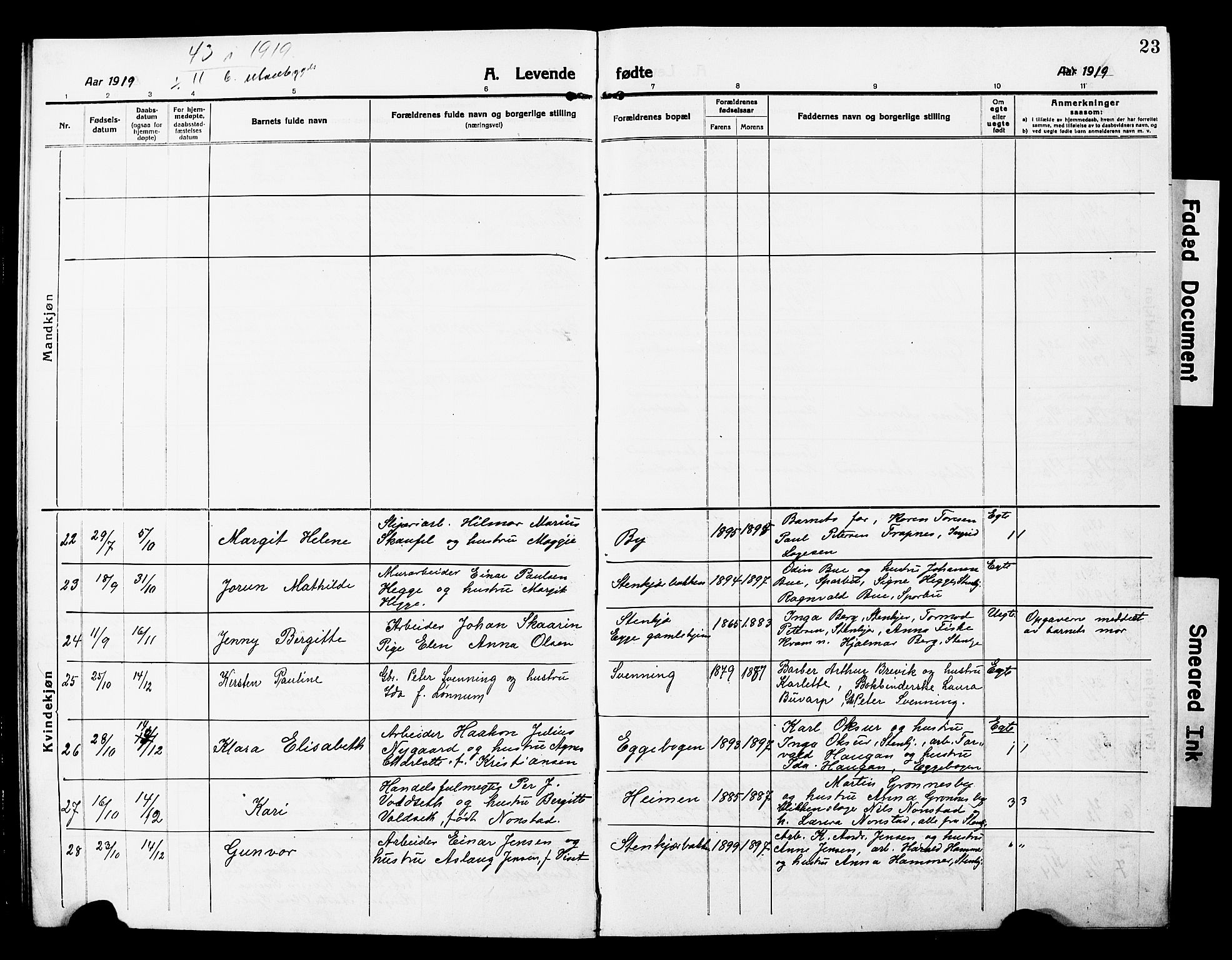 Ministerialprotokoller, klokkerbøker og fødselsregistre - Nord-Trøndelag, AV/SAT-A-1458/740/L0382: Parish register (copy) no. 740C03, 1915-1927, p. 23