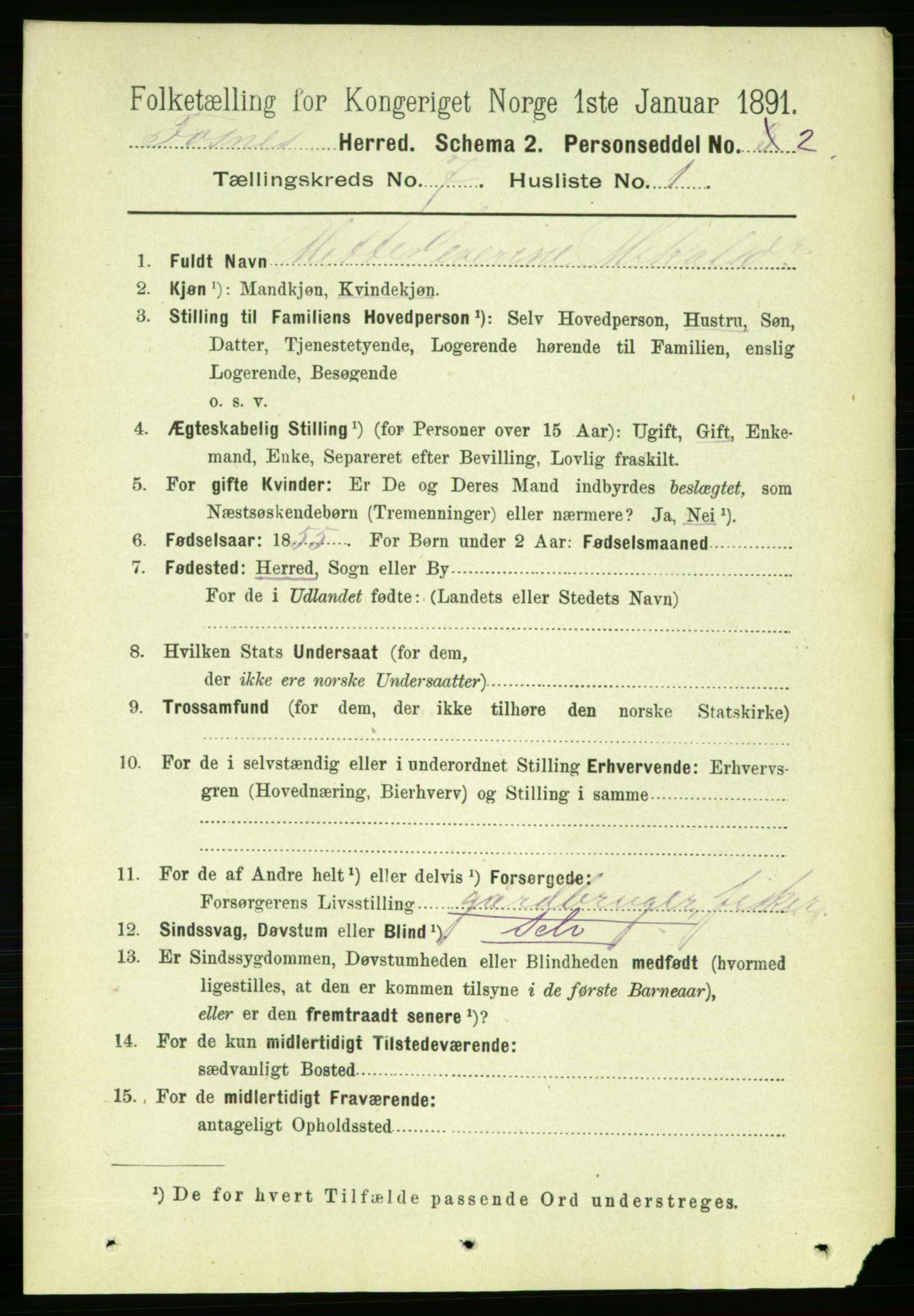 RA, 1891 census for 1748 Fosnes, 1891, p. 3106