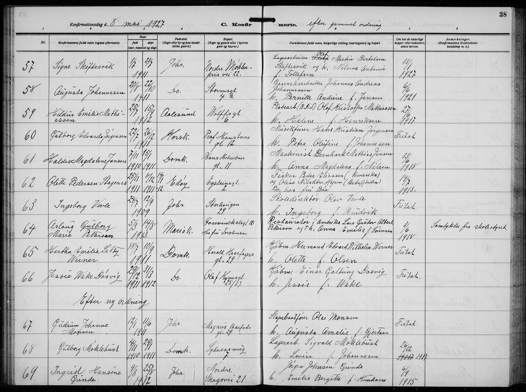 Johanneskirken sokneprestembete, AV/SAB-A-76001/H/Hab: Parish register (copy) no. B  3, 1925-1935, p. 37b-38a