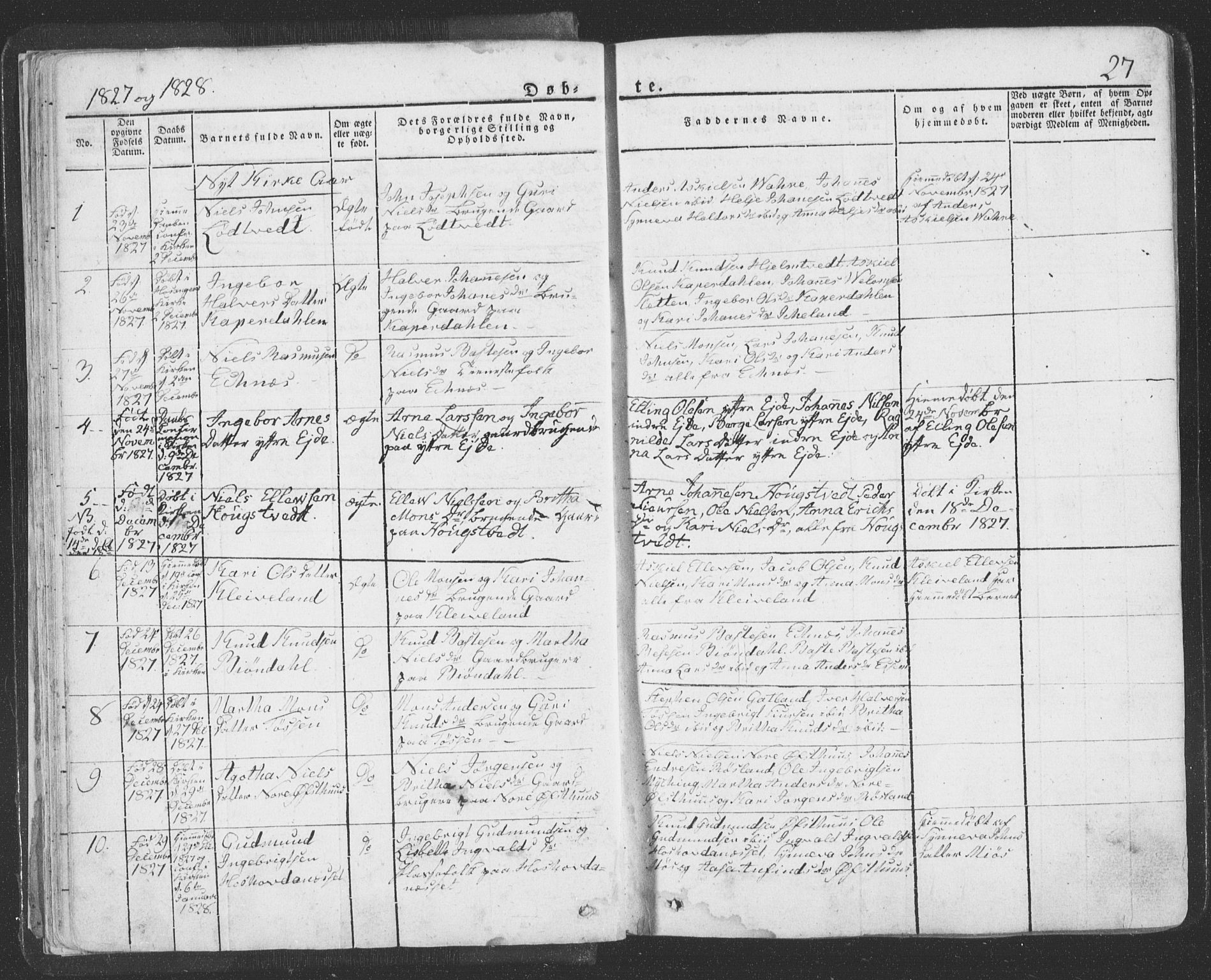 Hosanger sokneprestembete, AV/SAB-A-75801/H/Haa: Parish register (official) no. A 6, 1824-1835, p. 27