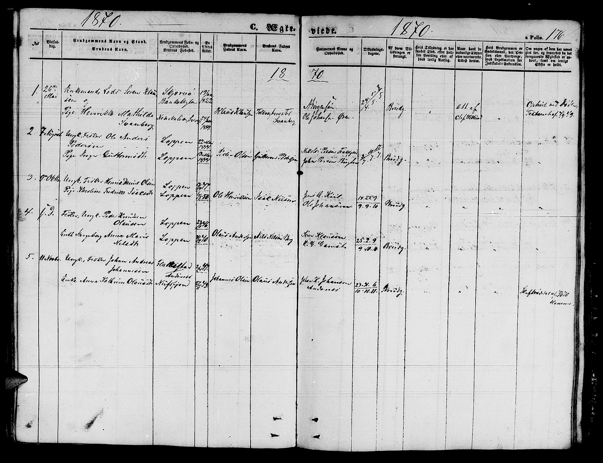 Loppa sokneprestkontor, SATØ/S-1339/H/Hb/L0002klokker: Parish register (copy) no. 2, 1850-1880, p. 176