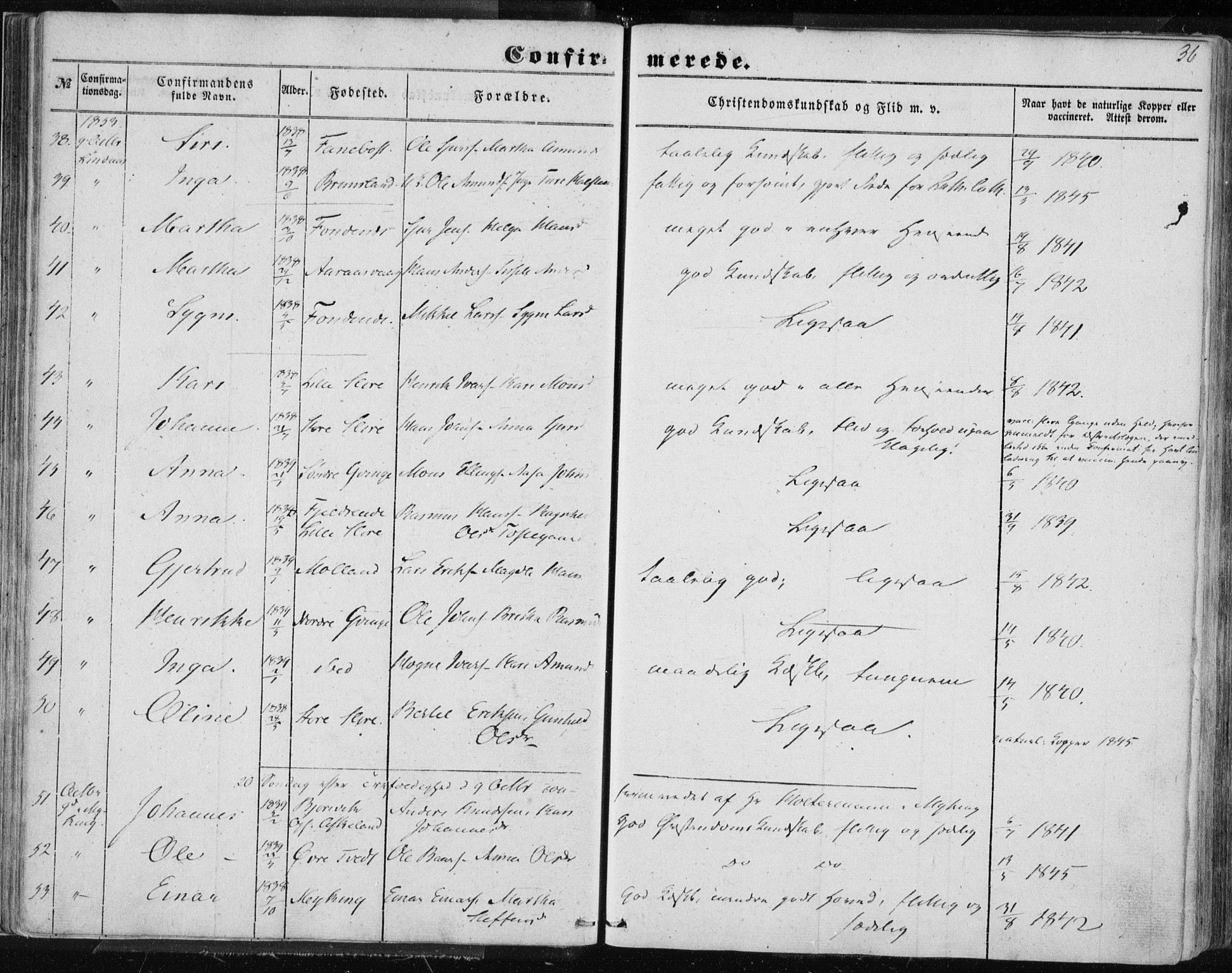 Lindås Sokneprestembete, AV/SAB-A-76701/H/Haa/Haaa/L0013: Parish register (official) no. A 13, 1848-1862, p. 36