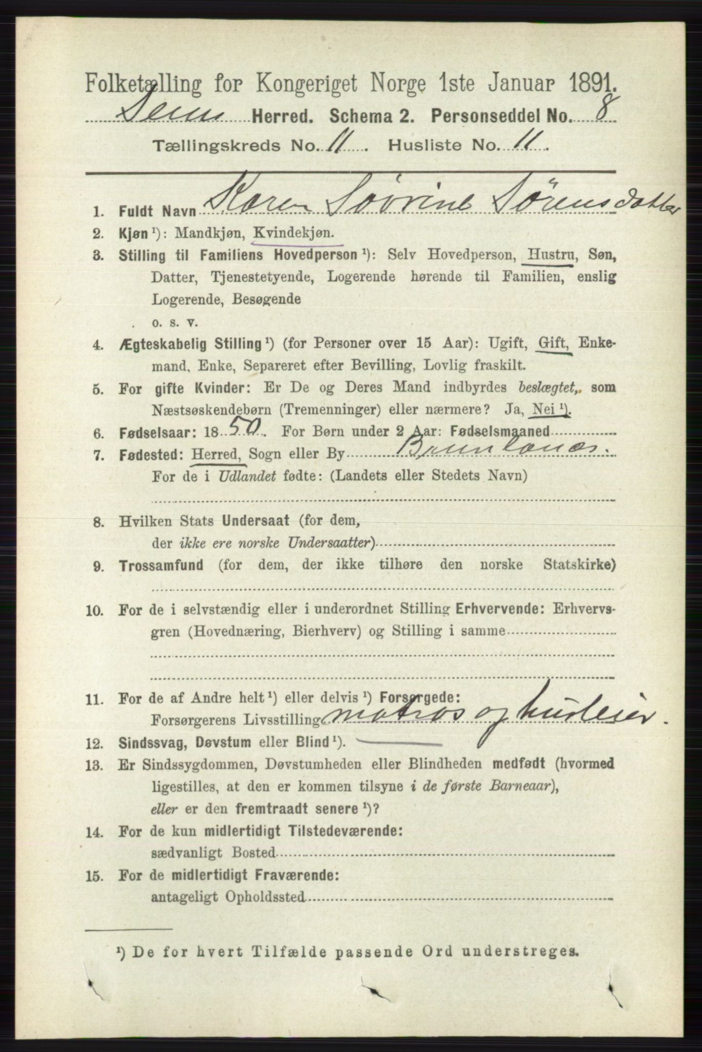 RA, 1891 census for 0721 Sem, 1891, p. 5427