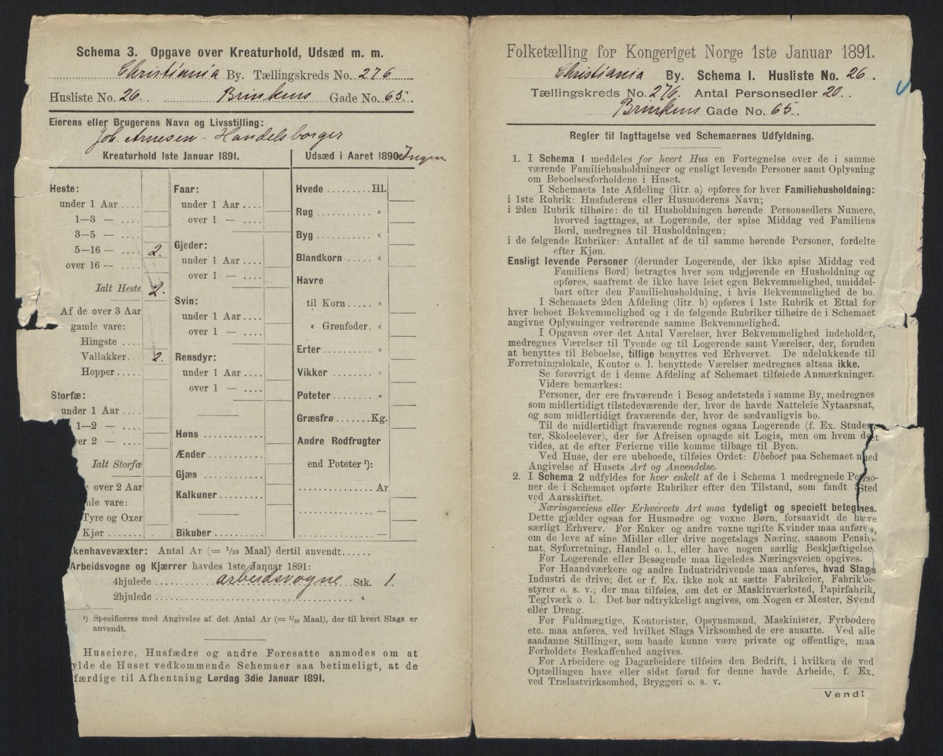 RA, 1891 census for 0301 Kristiania, 1891, p. 167496