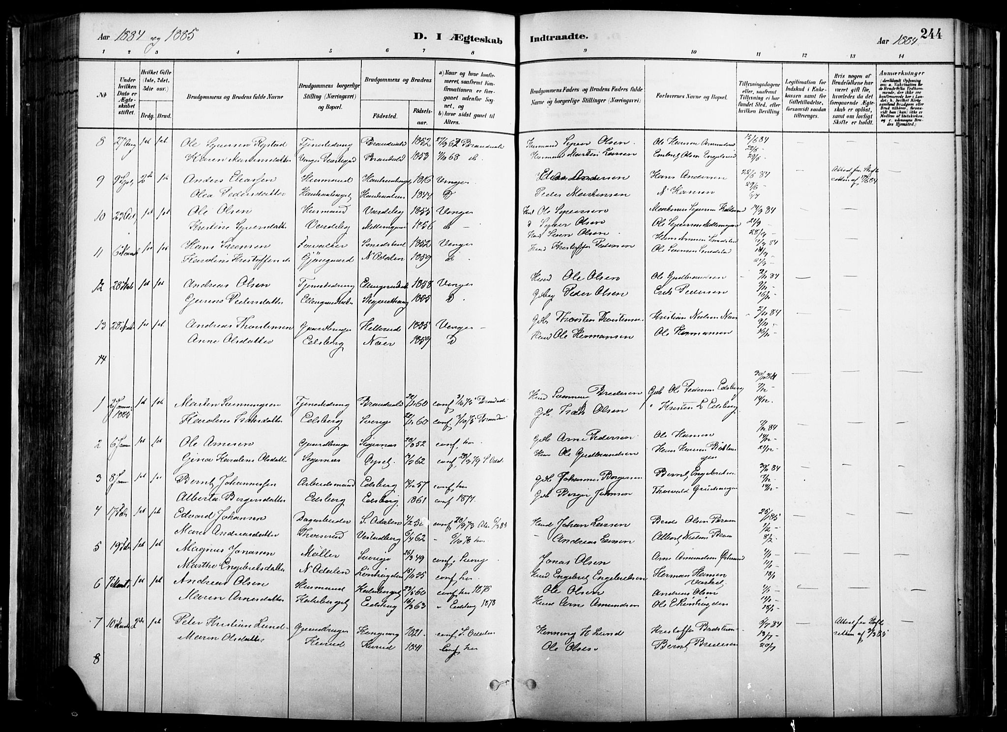 Vinger prestekontor, AV/SAH-PREST-024/H/Ha/Haa/L0014: Parish register (official) no. 14, 1881-1900, p. 244